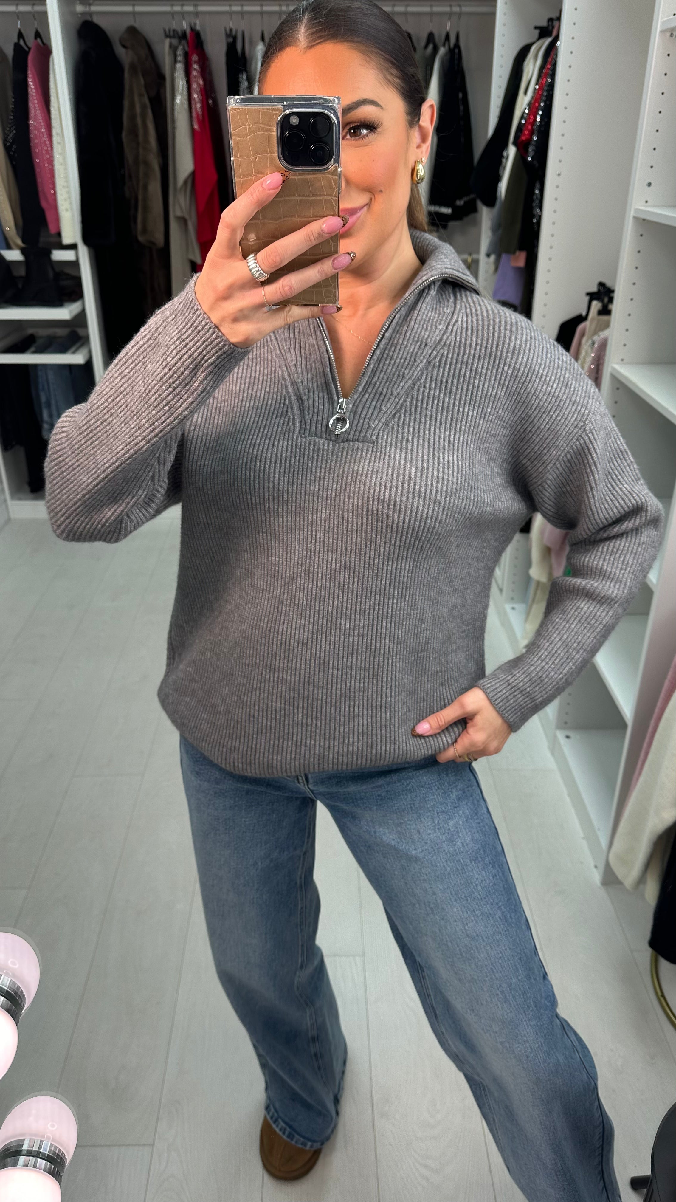Gisella Ribbed Half-Zip Knit Jumper