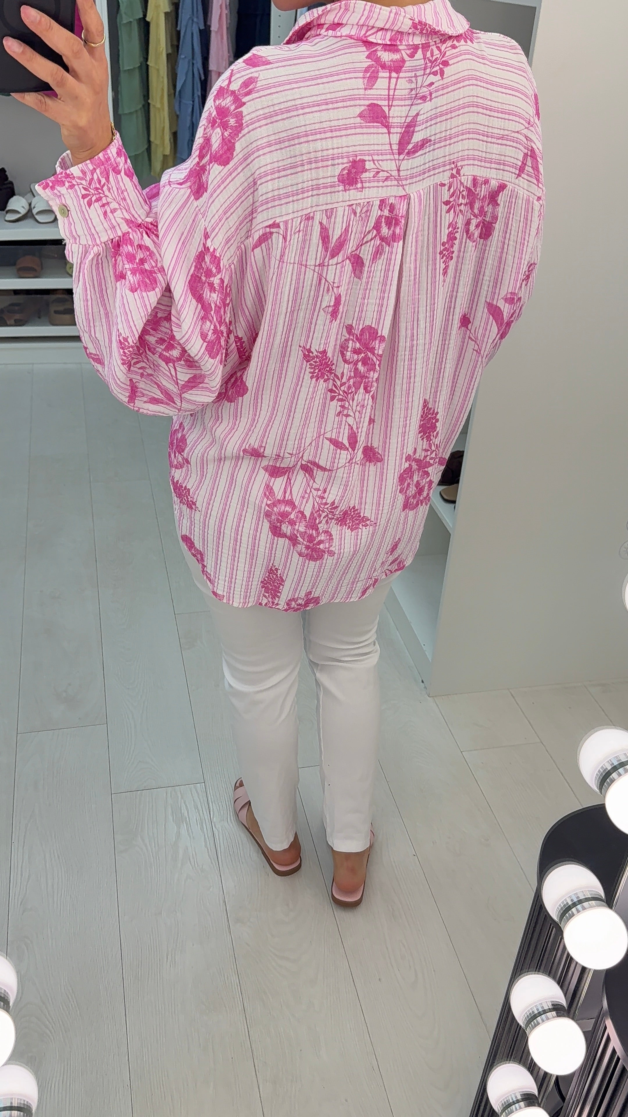 Kimber Floral Pattern Stripe Cheesecloth Shirt