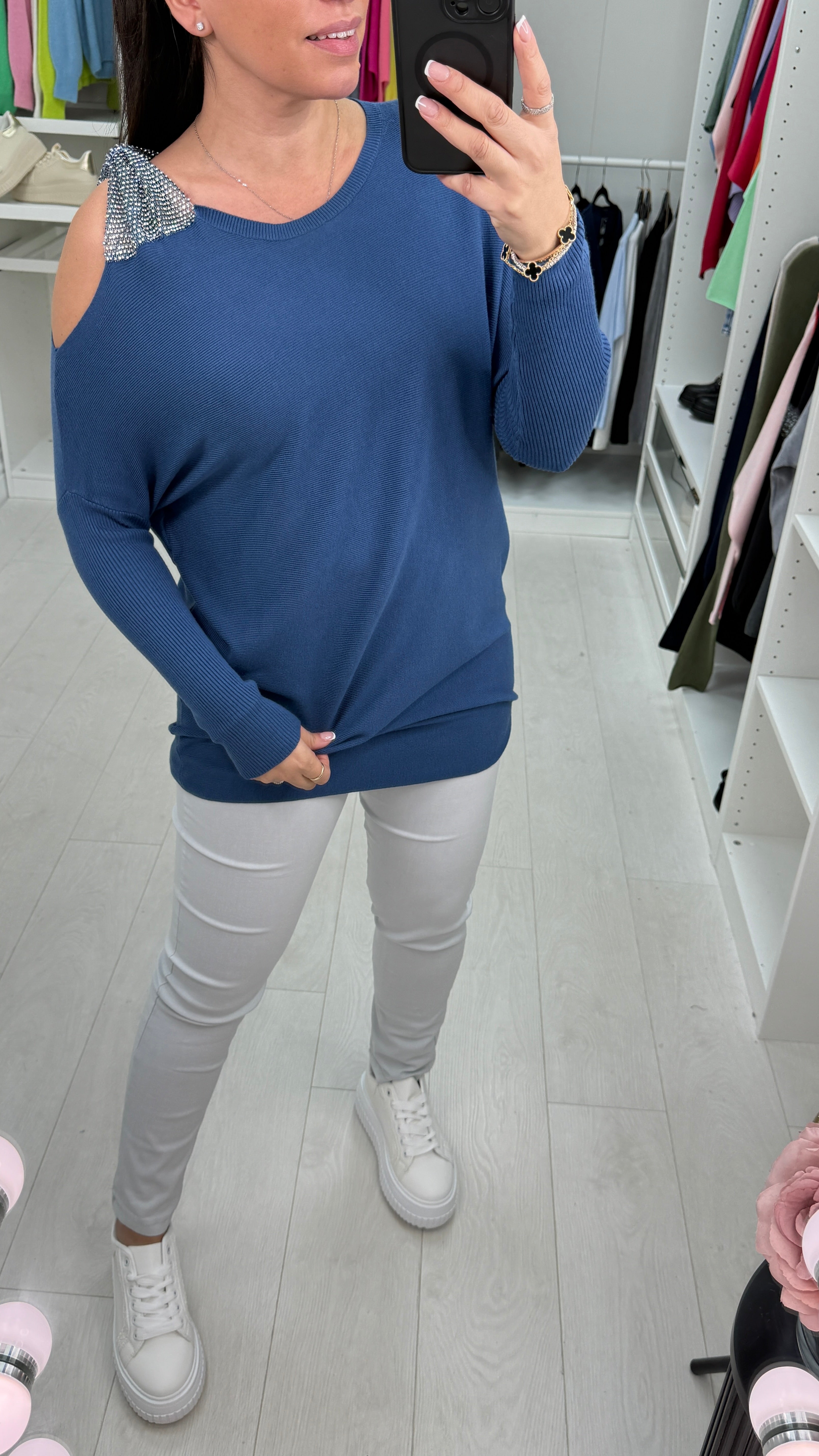 Brontie Diamante Bow Shoulder Detail Jumper