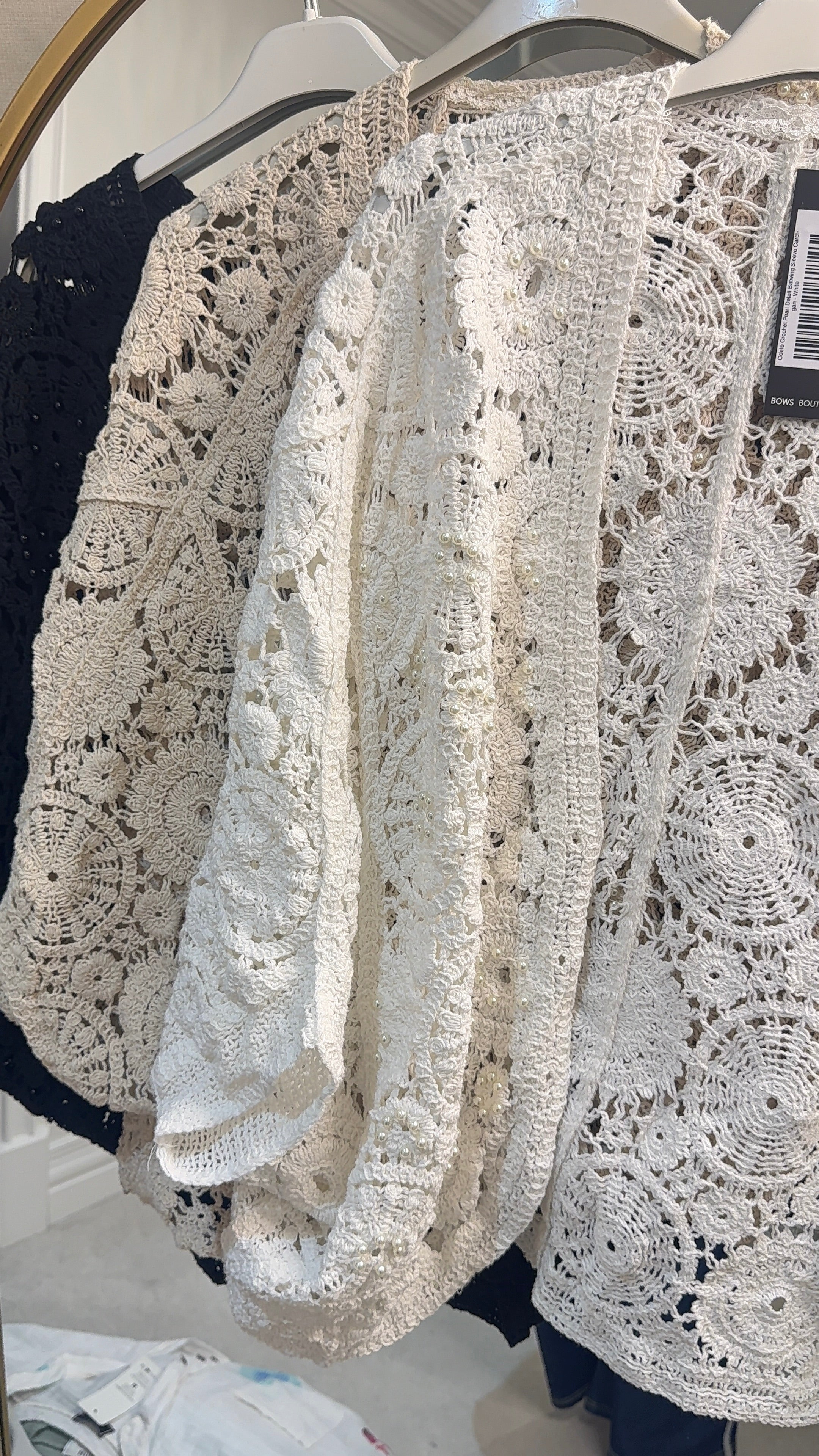 Odete Crochet Pearl Detail Batwing Sleeve Cardigan
