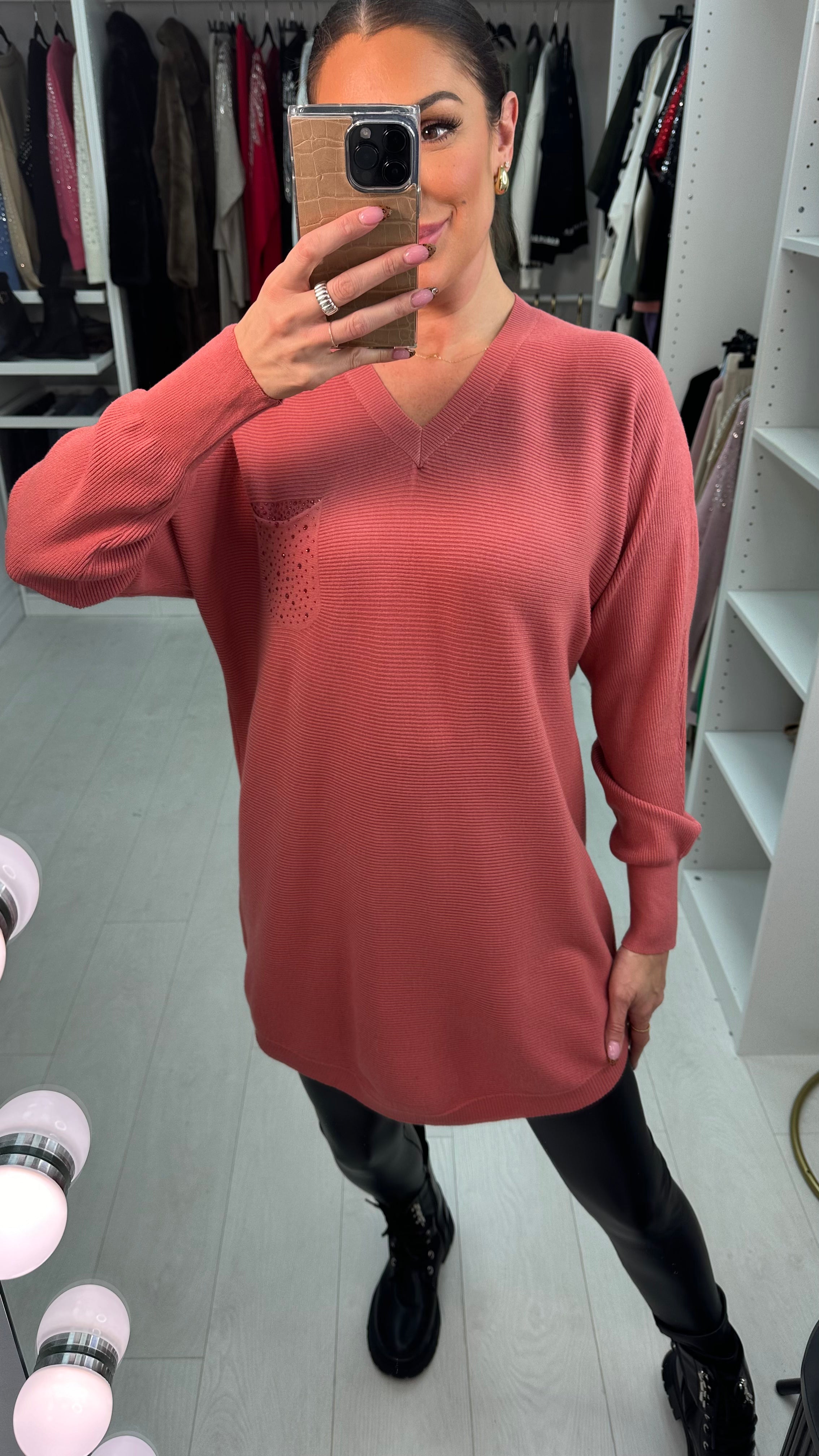 Teyla Plain Detailed Pocket Longline Jumper