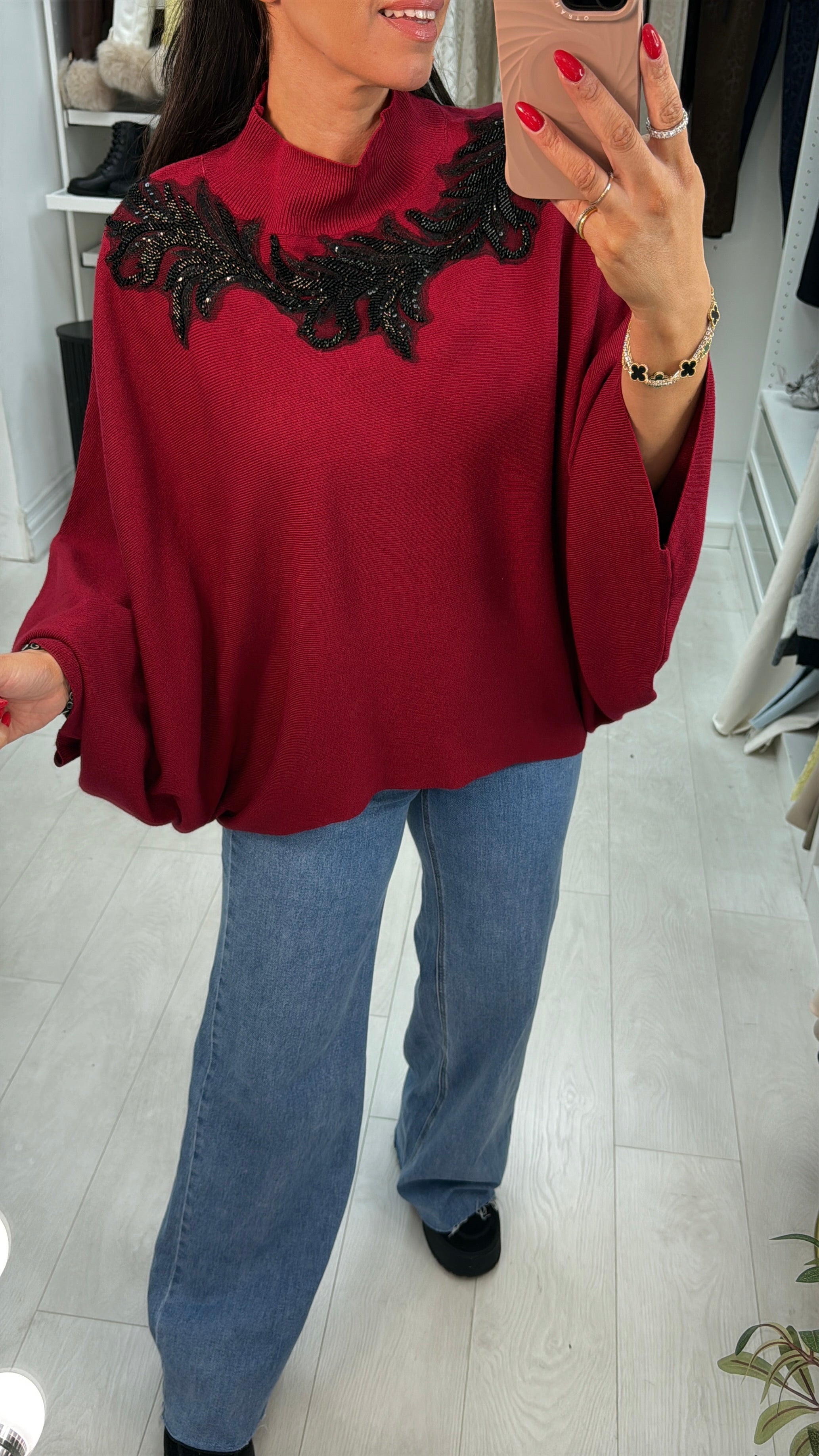 Tilda Embellished Batwing Sleeve High Neck Jumper