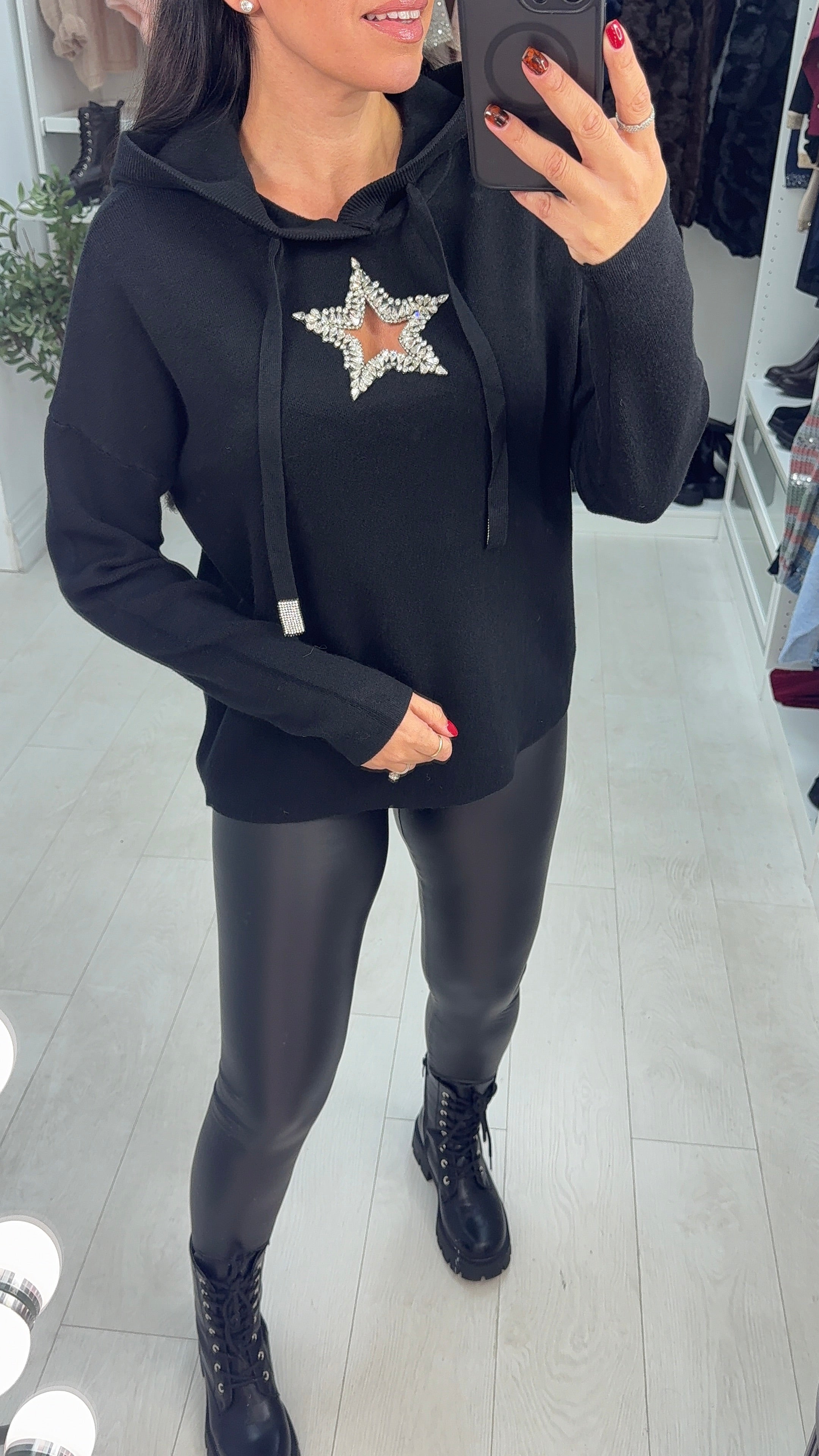 Corrine Embellished Star Detail Hooded Knit Jumper