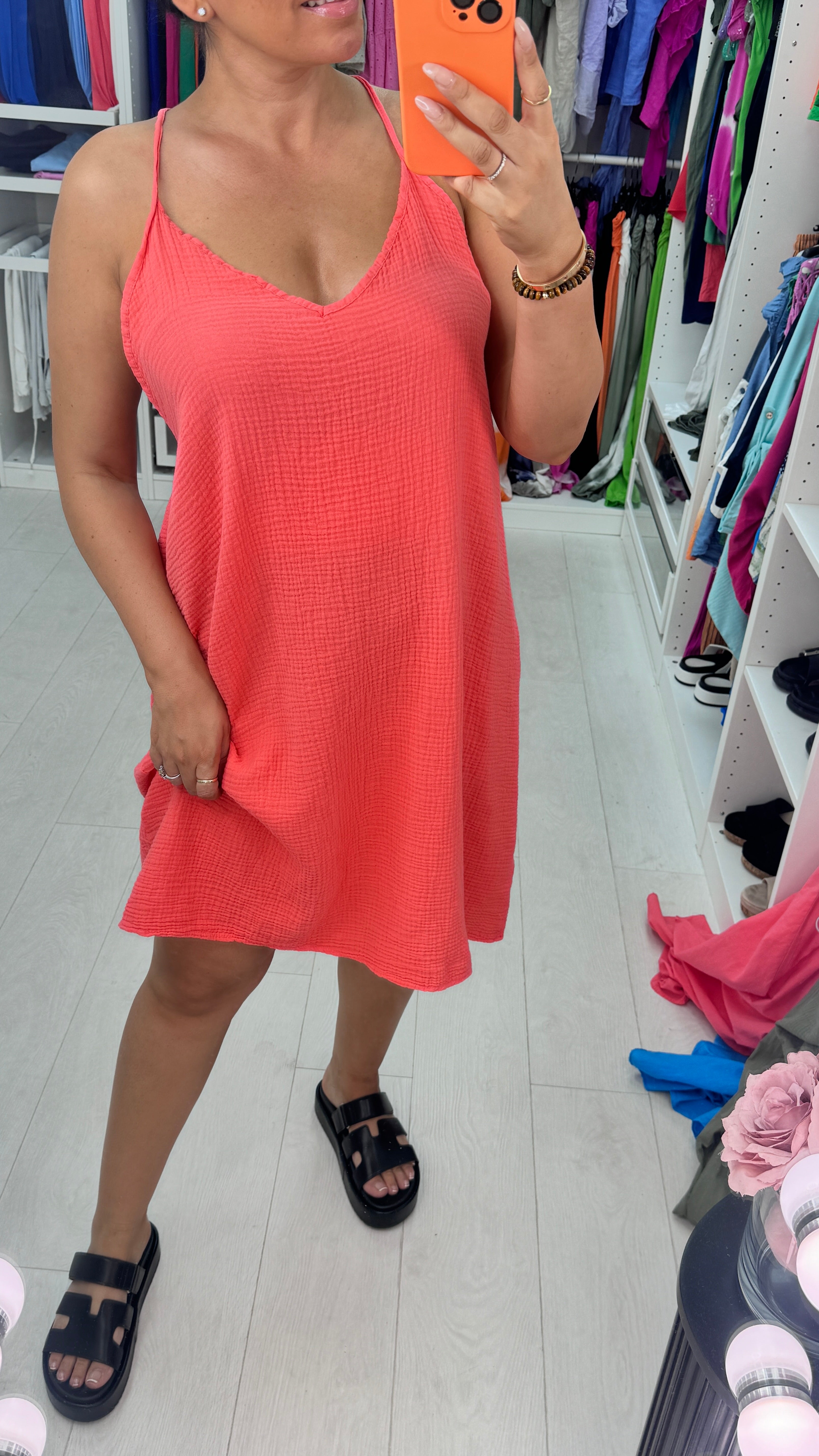 Adaline Plain Cheesecloth Crochet Trim Detail Dress