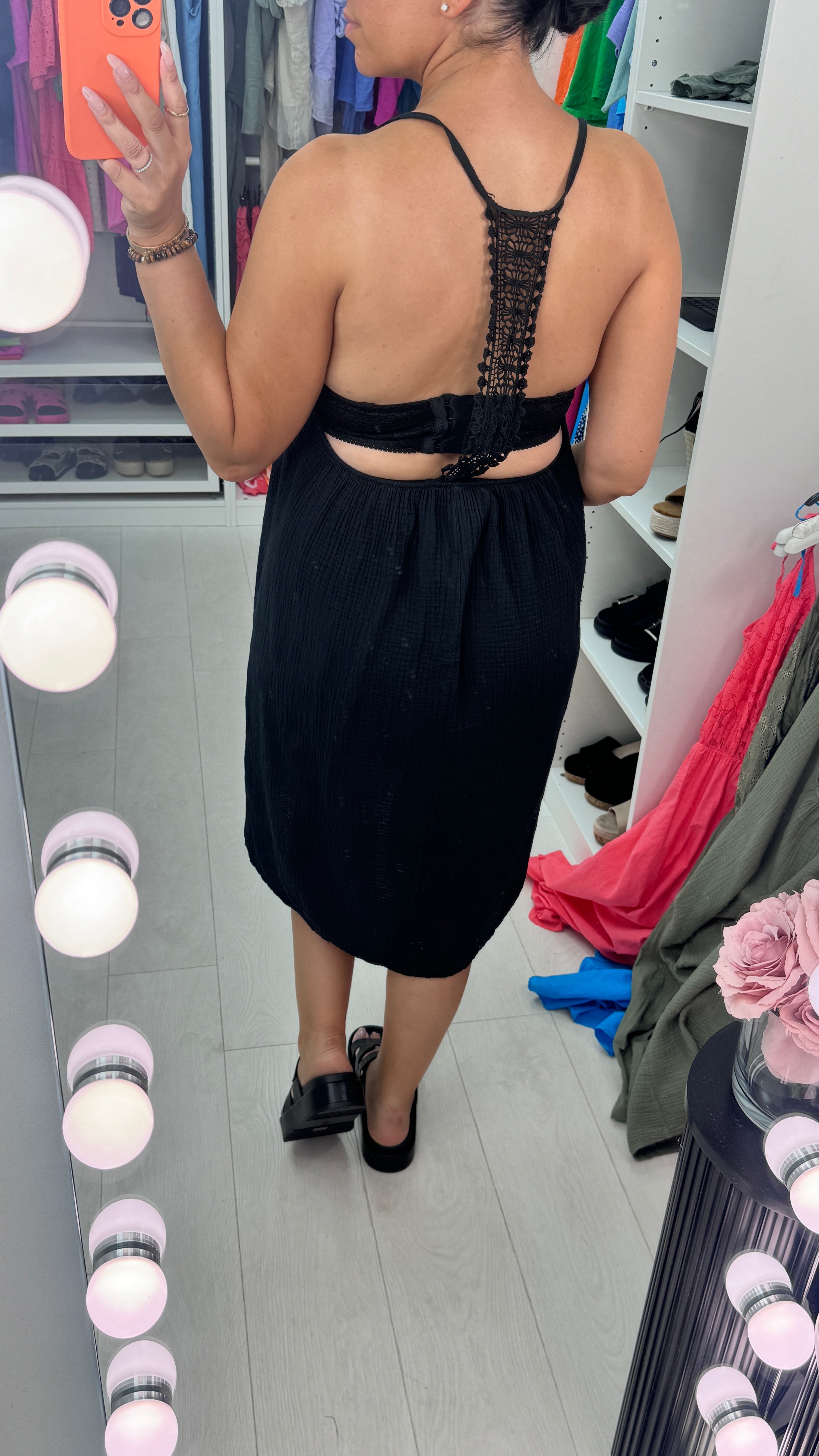 Adaline Plain Cheesecloth Crochet Trim Detail Dress