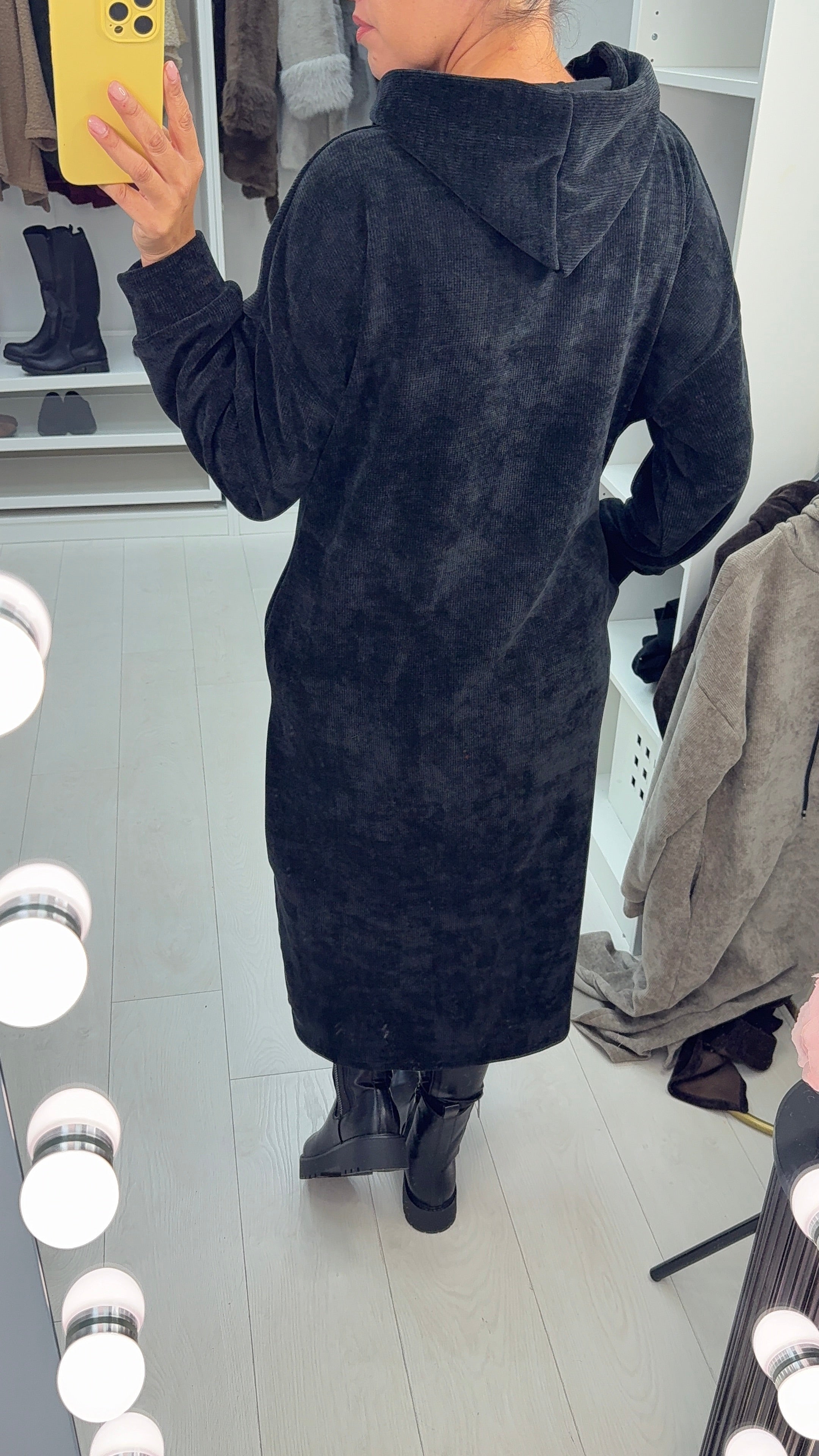 Audrie Plain Corduroy Hooded Dress