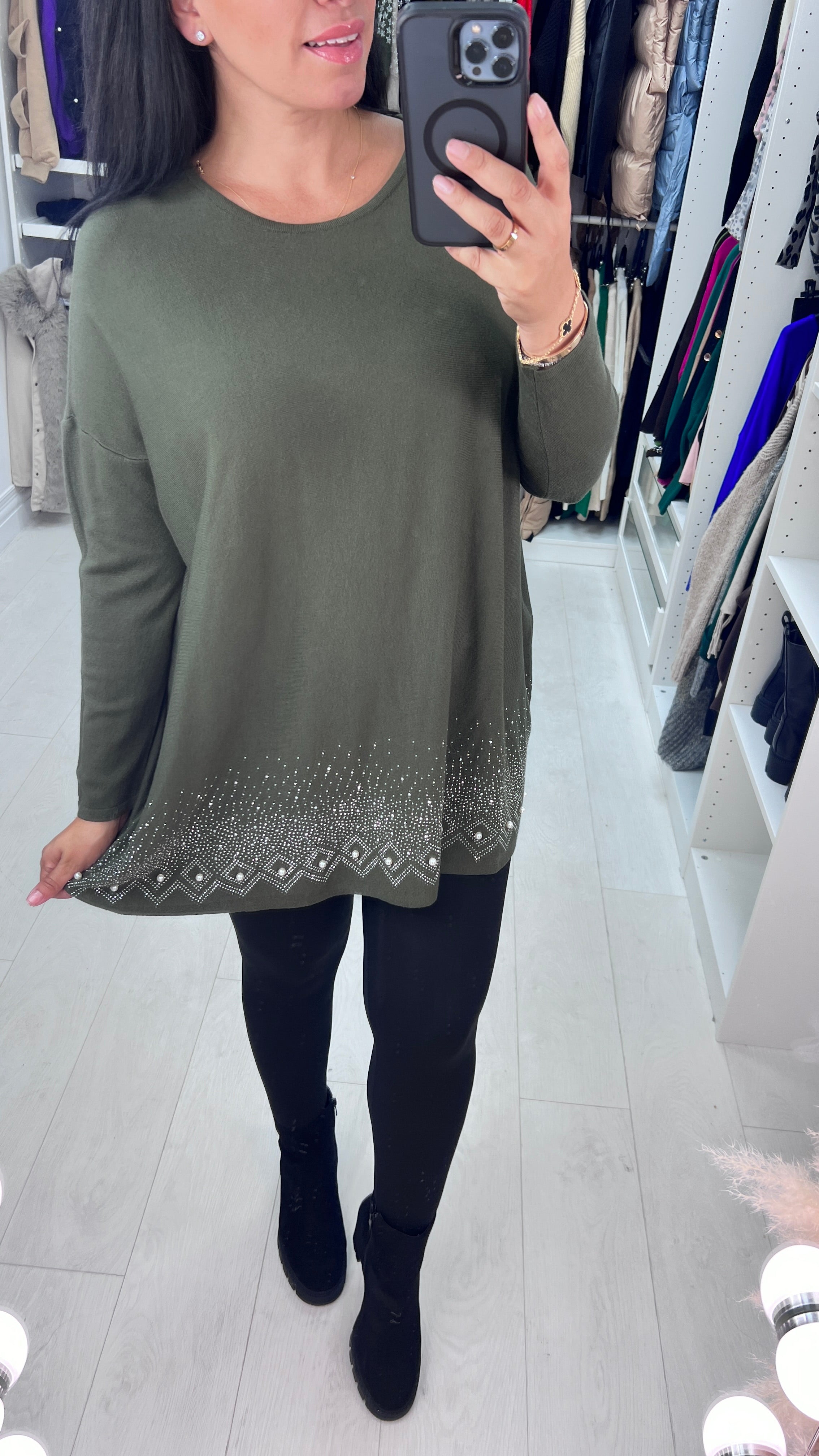 Danla Pearl & Diamante Hem Soft Knit Jumper