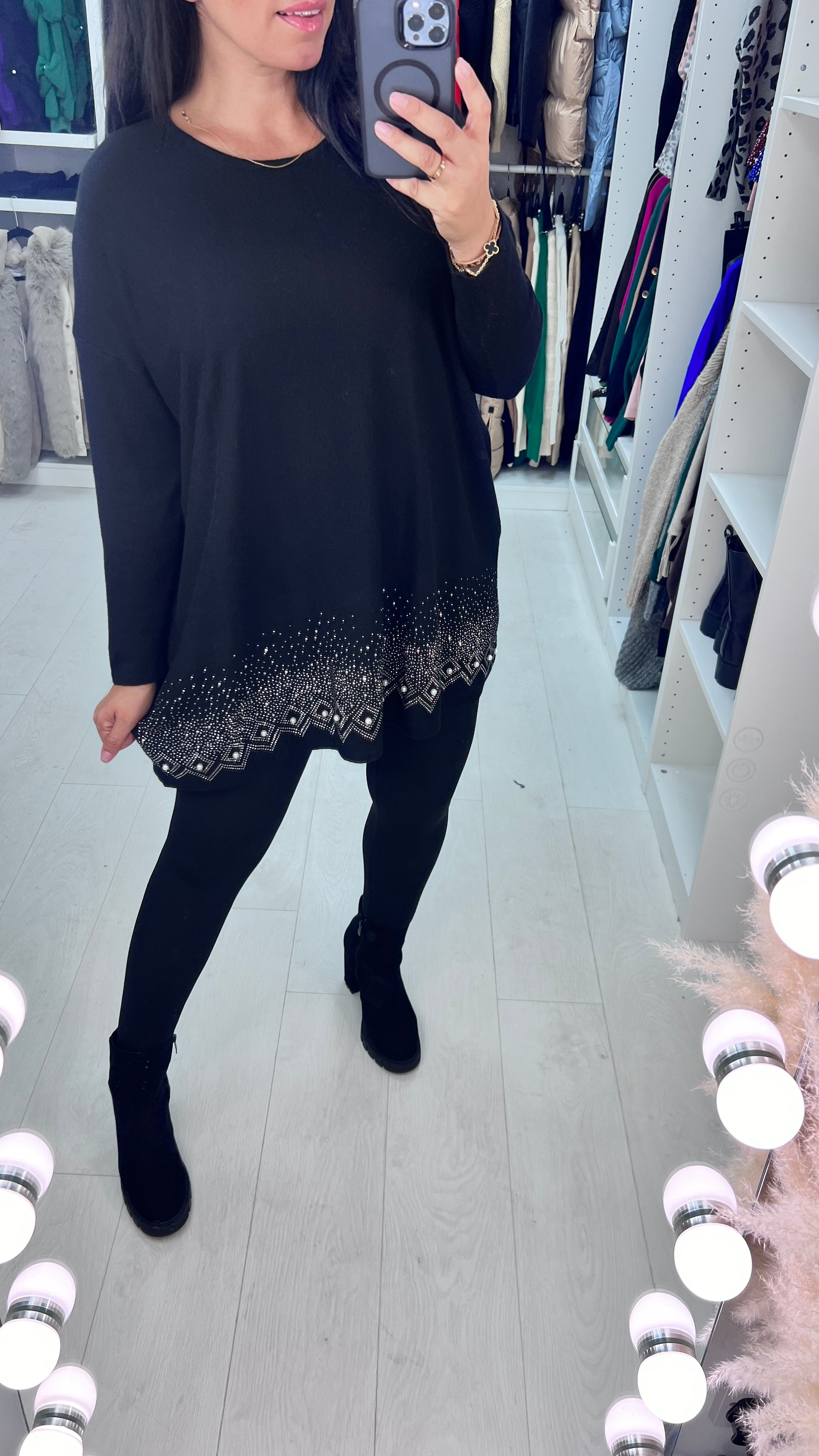 Danla Pearl & Diamante Hem Soft Knit Jumper