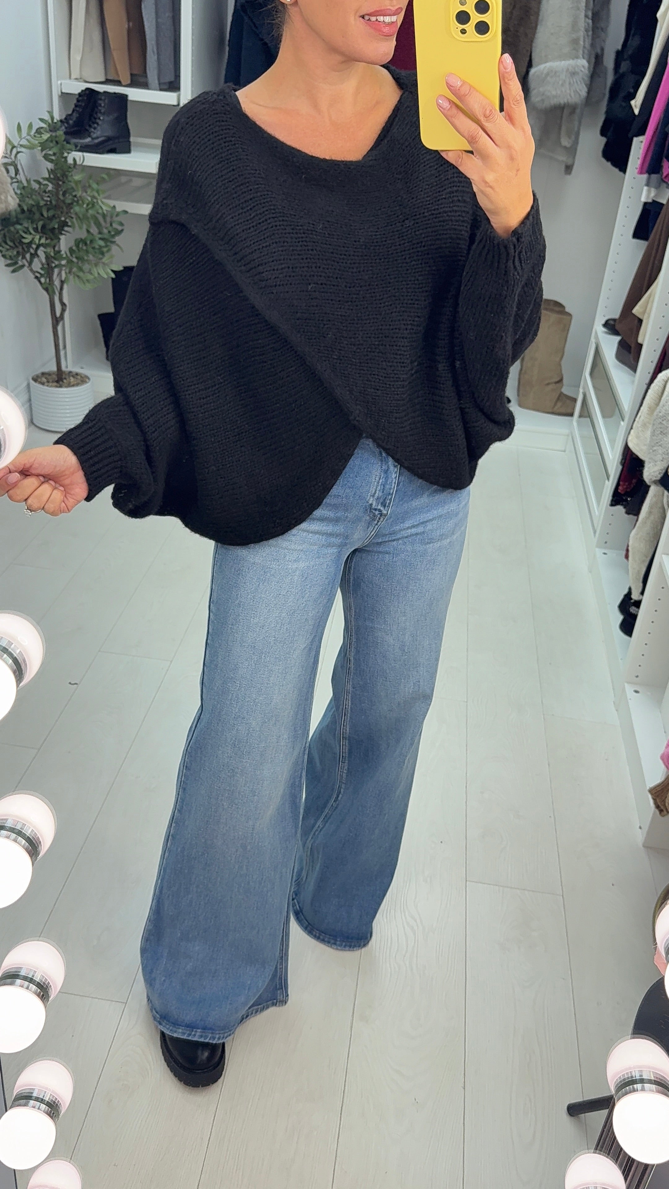 Ingrid Plain Wrap Front Chunky Knit Jumper