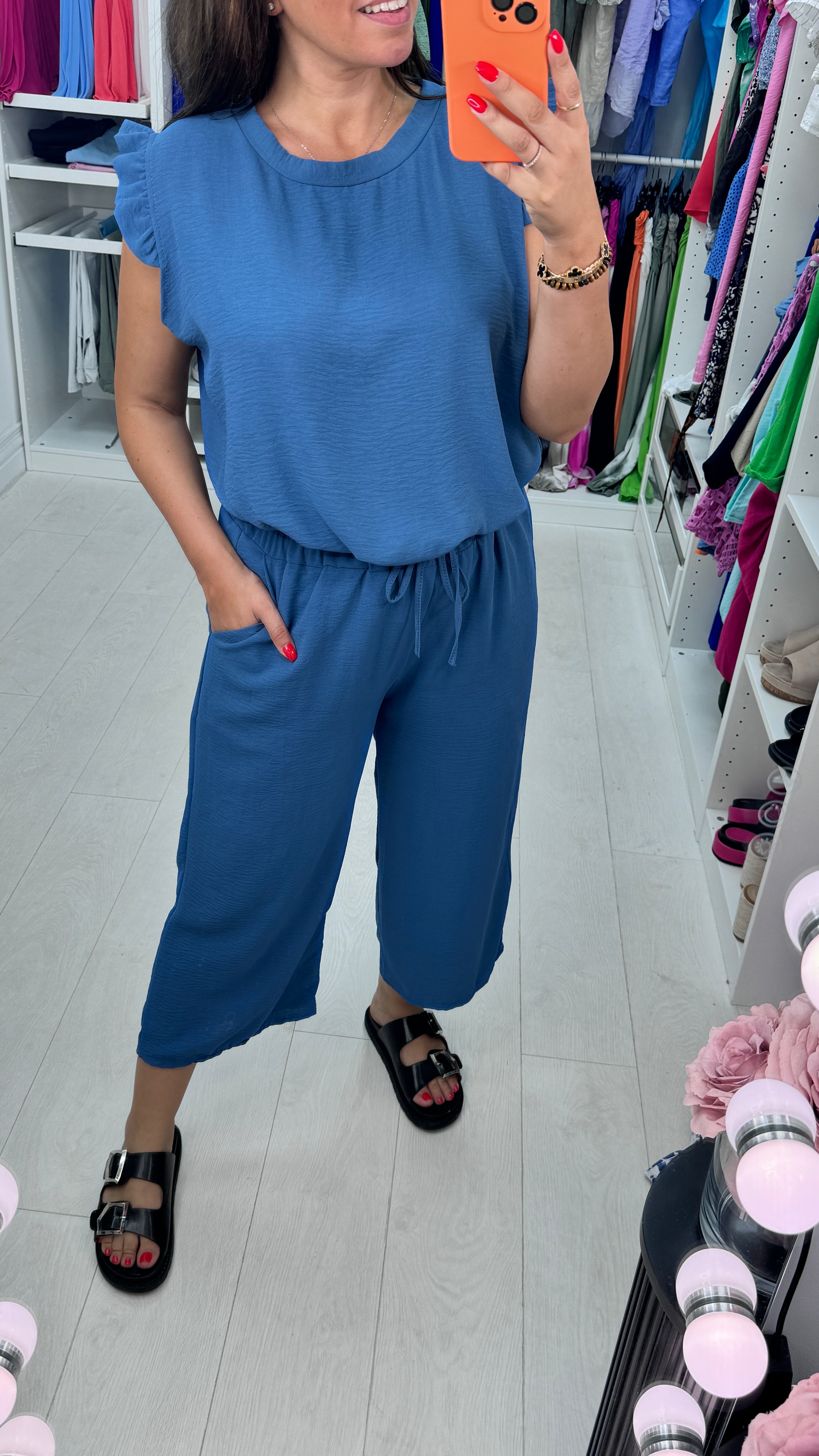 Fidelia Frill Detail Crepe Culotte Co-Ord Set