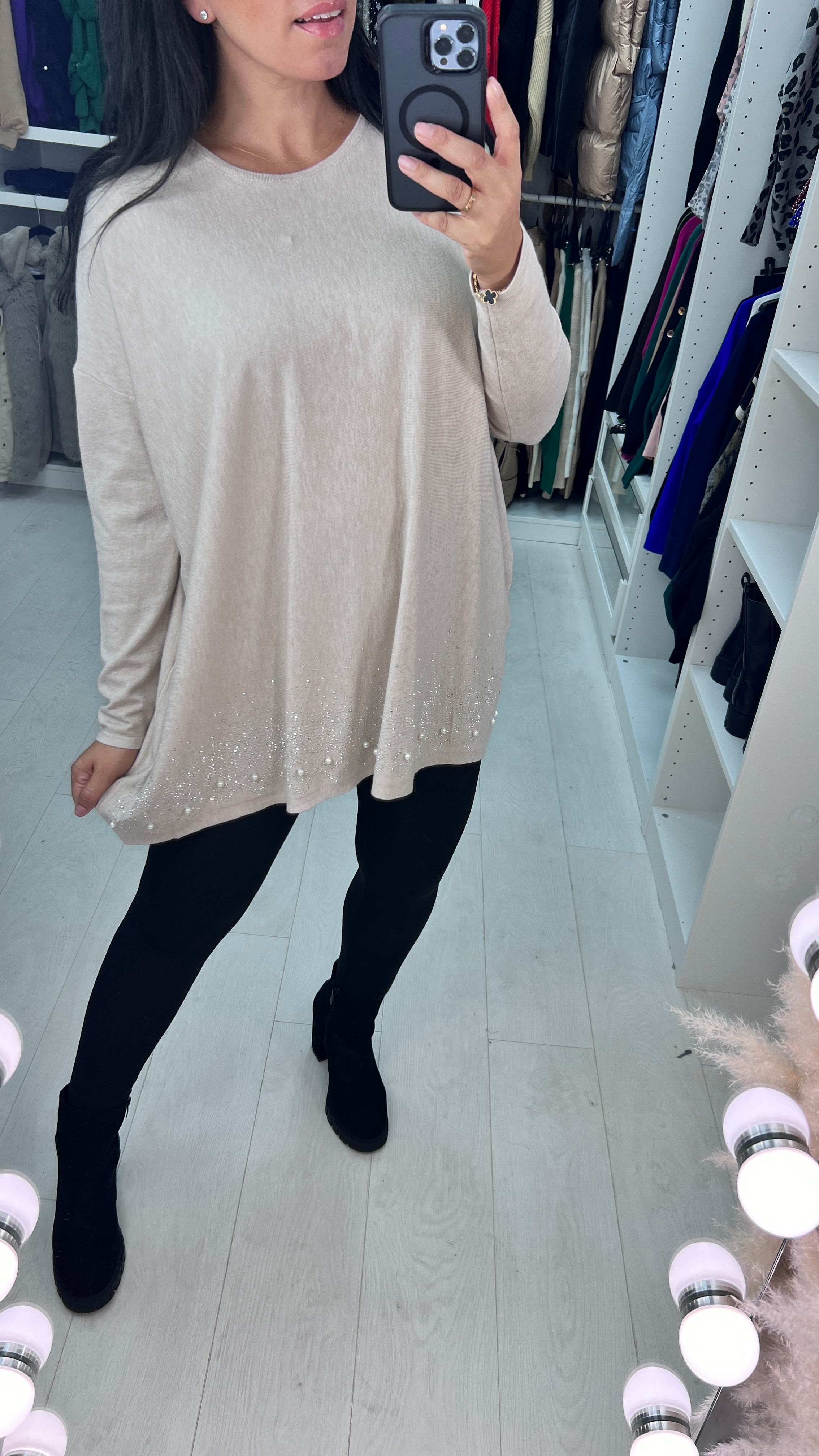 Danla Pearl & Diamante Hem Soft Knit Jumper