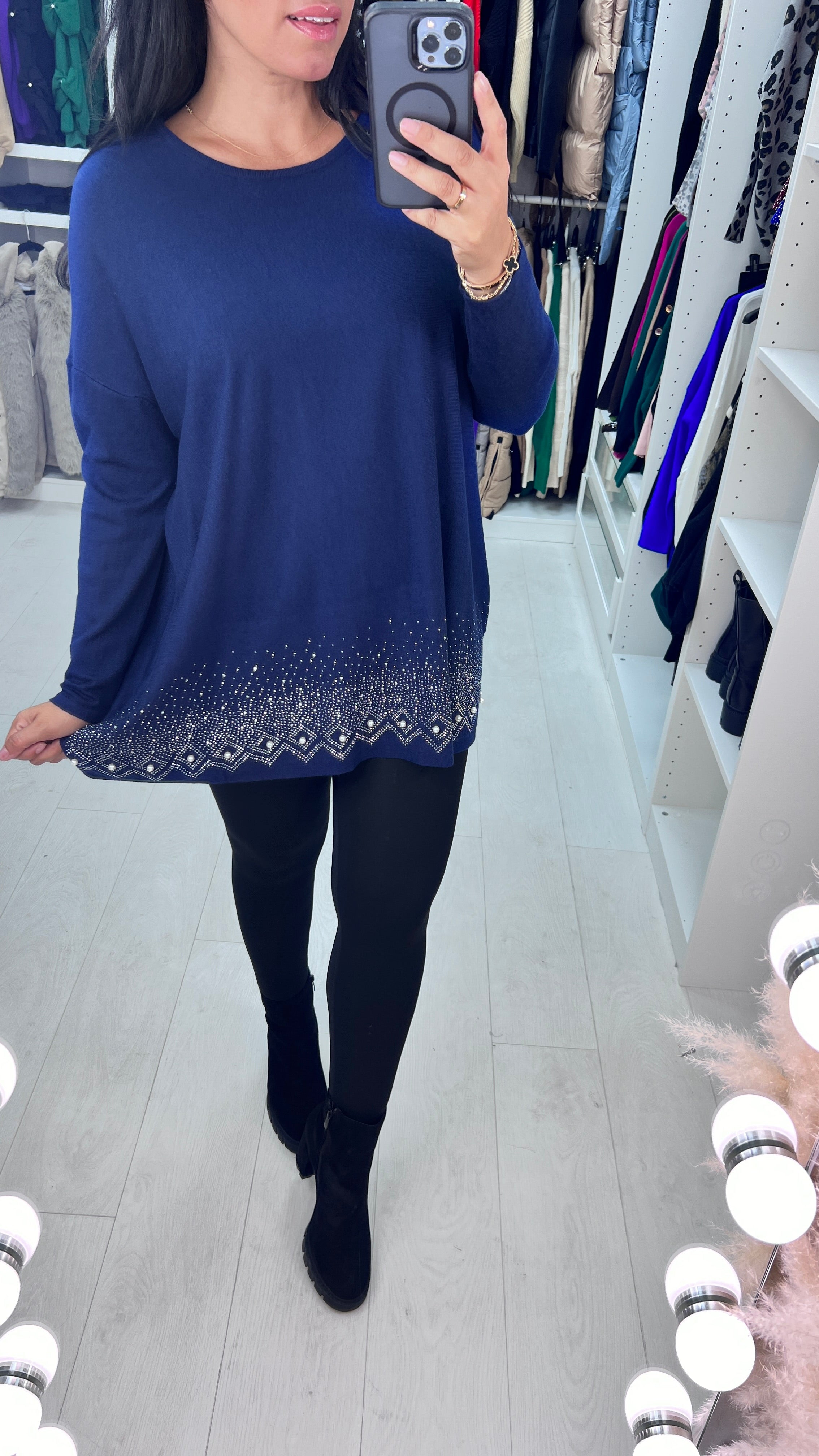 Danla Pearl & Diamante Hem Soft Knit Jumper