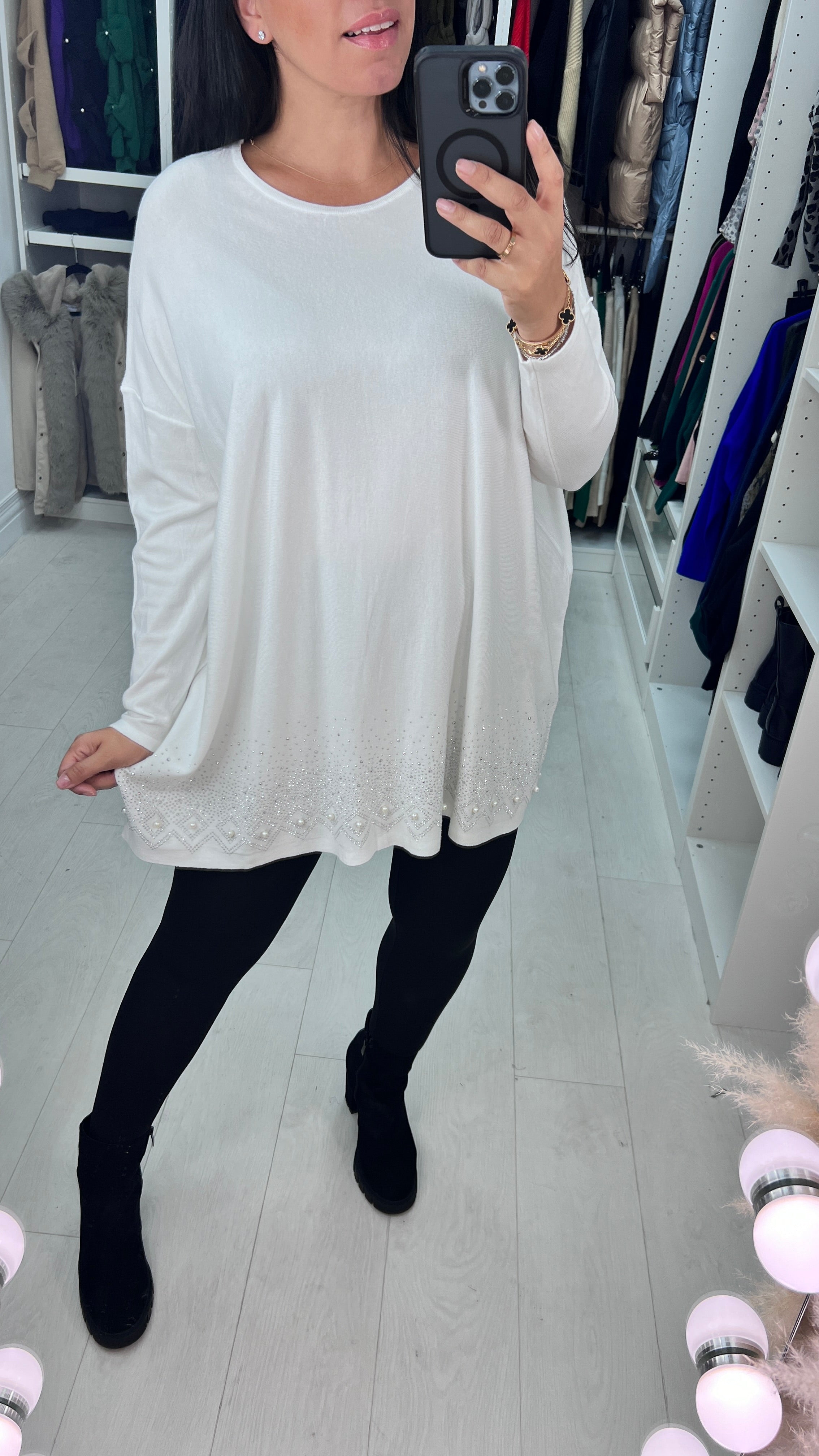 Danla Pearl & Diamante Hem Soft Knit Jumper