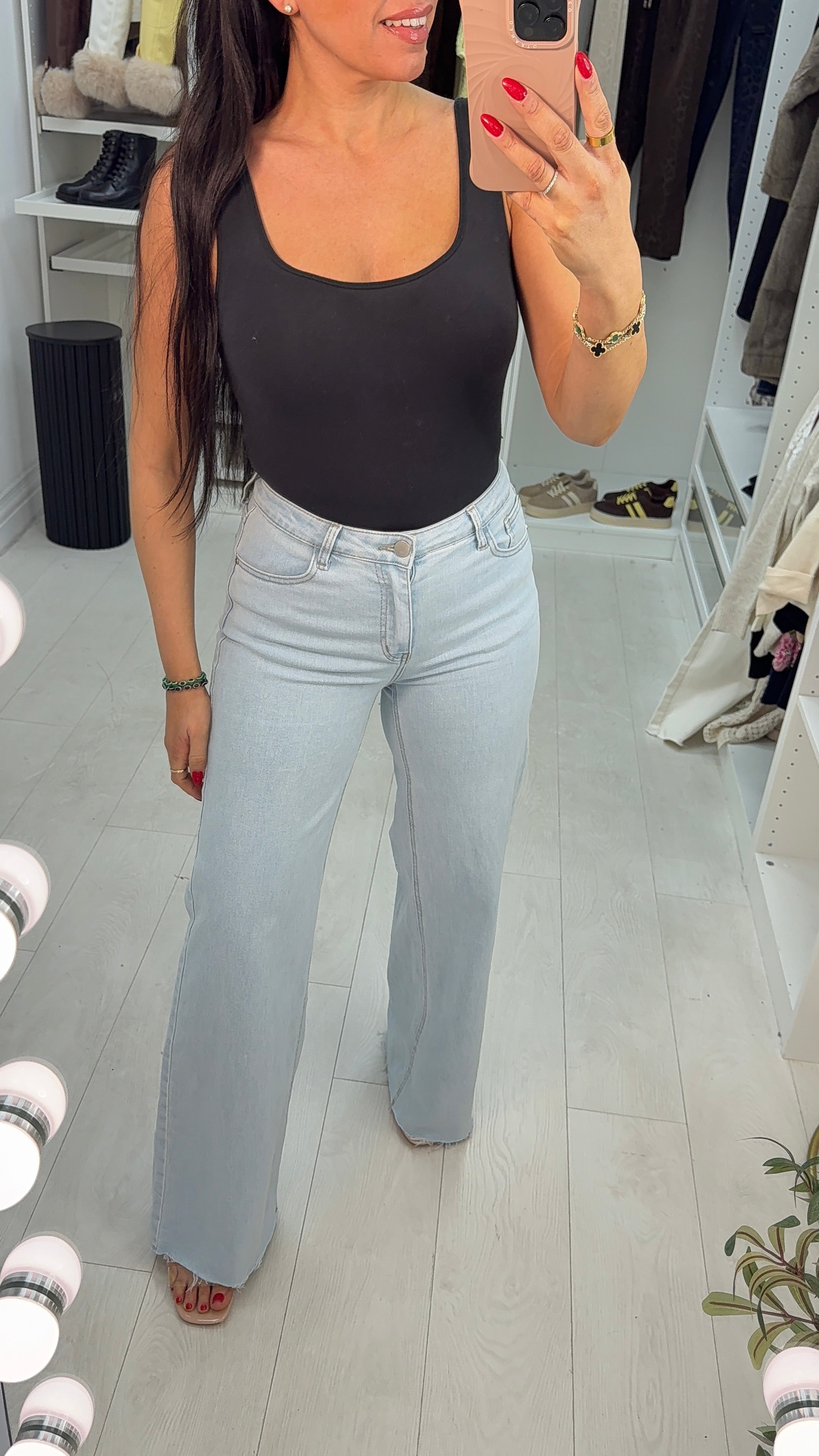 Rubie Distressed Hem Wide Leg Jeans