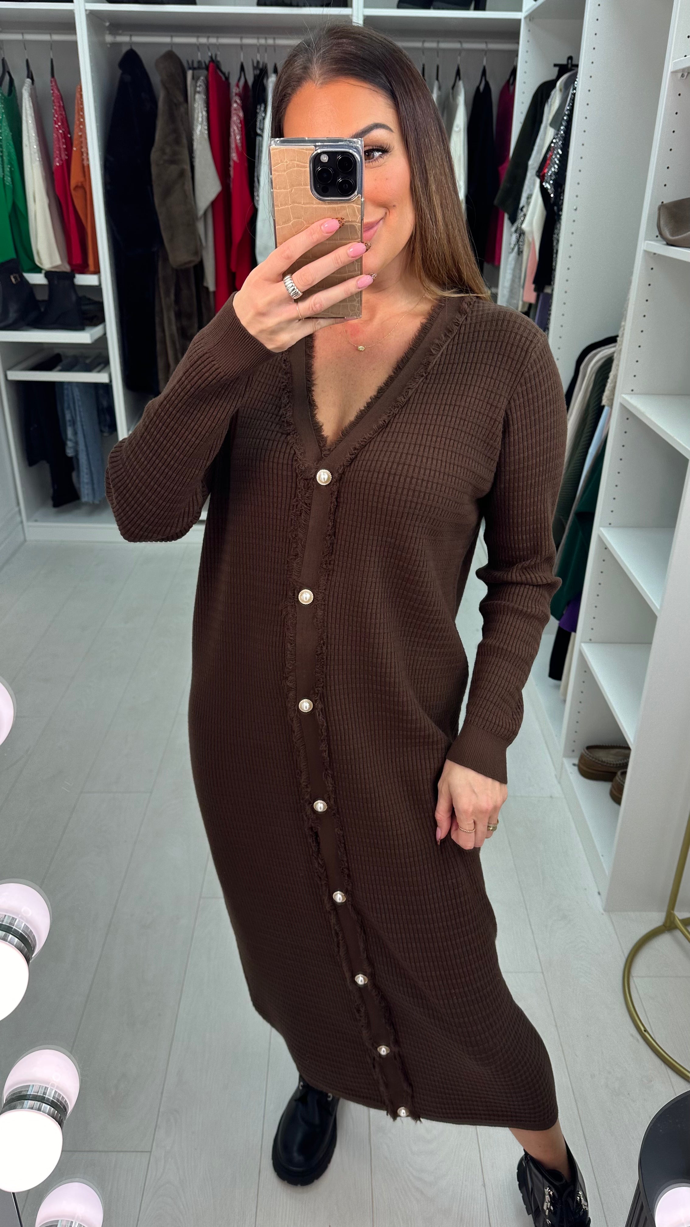 Samira Pearl Button Detailed Maxi Knit Dress