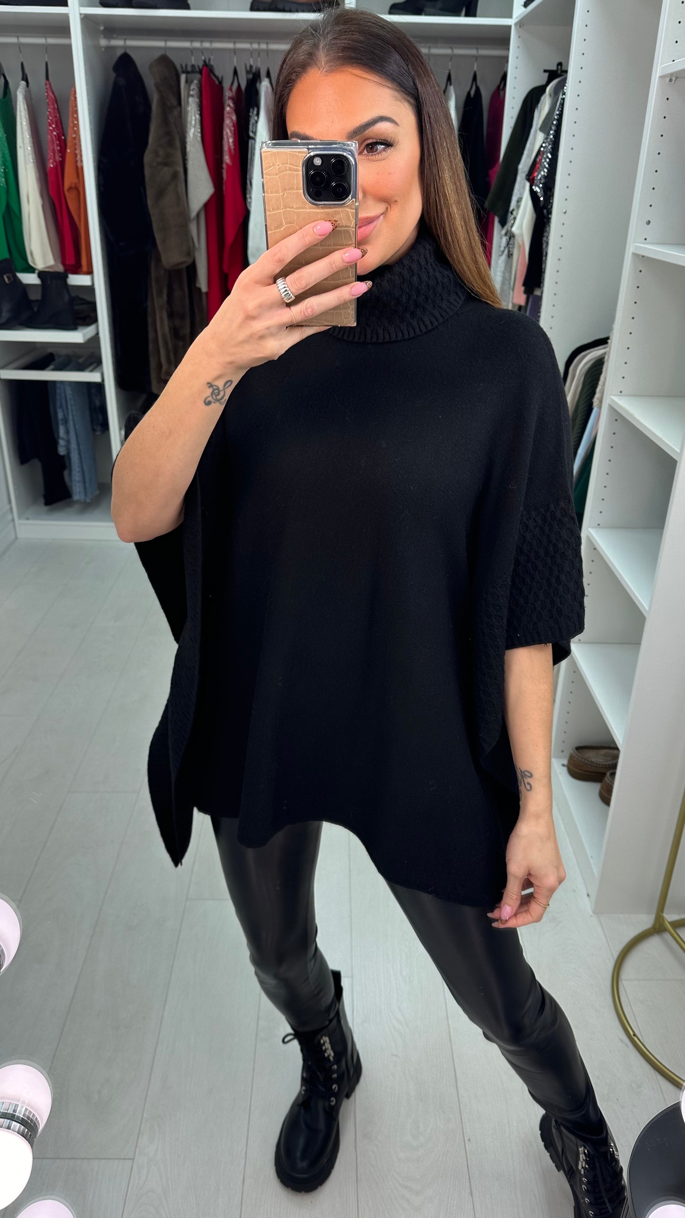 Paige Plain Roll Neck Knit Poncho