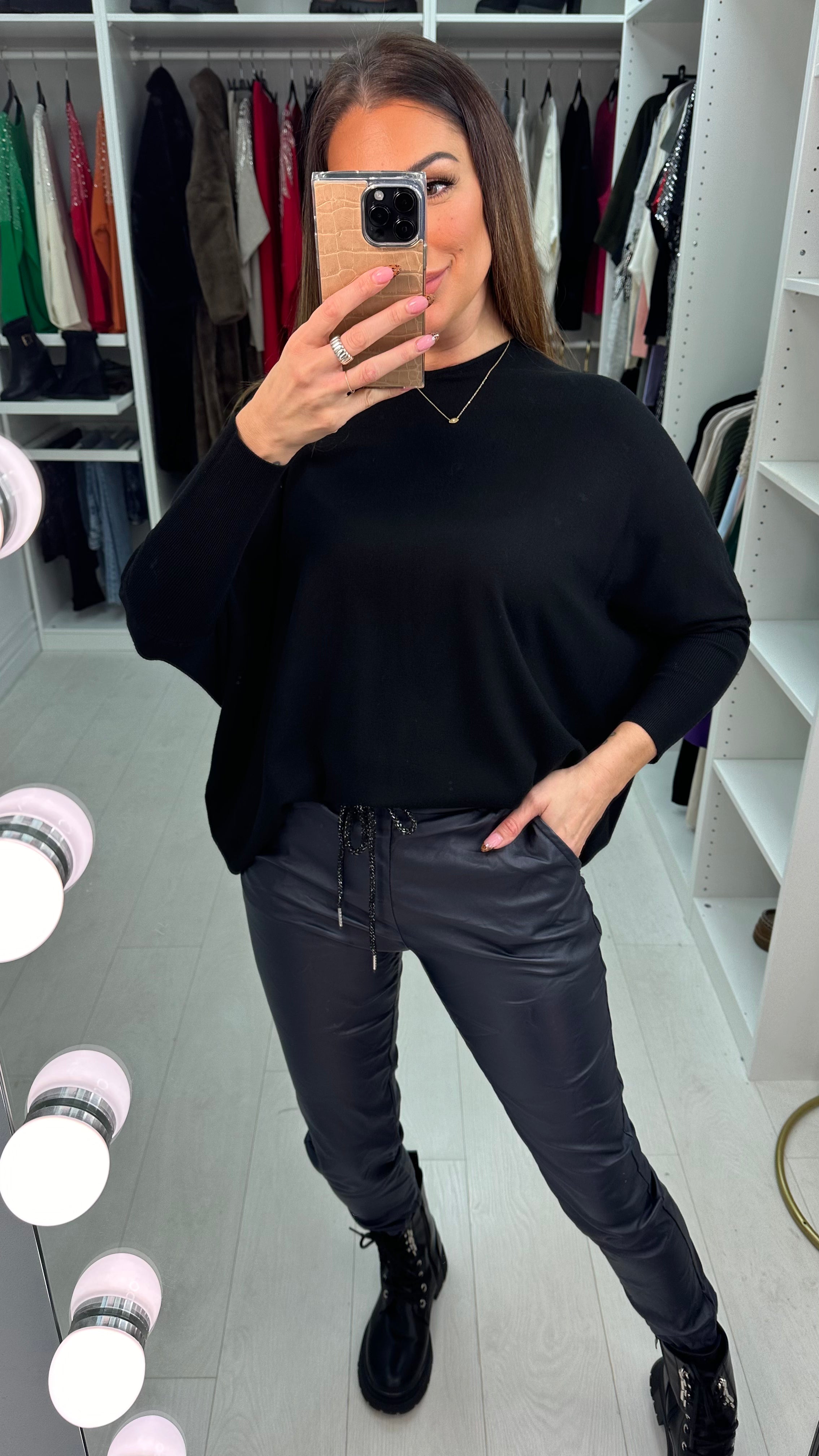 Otila Faux Leather Creased Effect Joggers