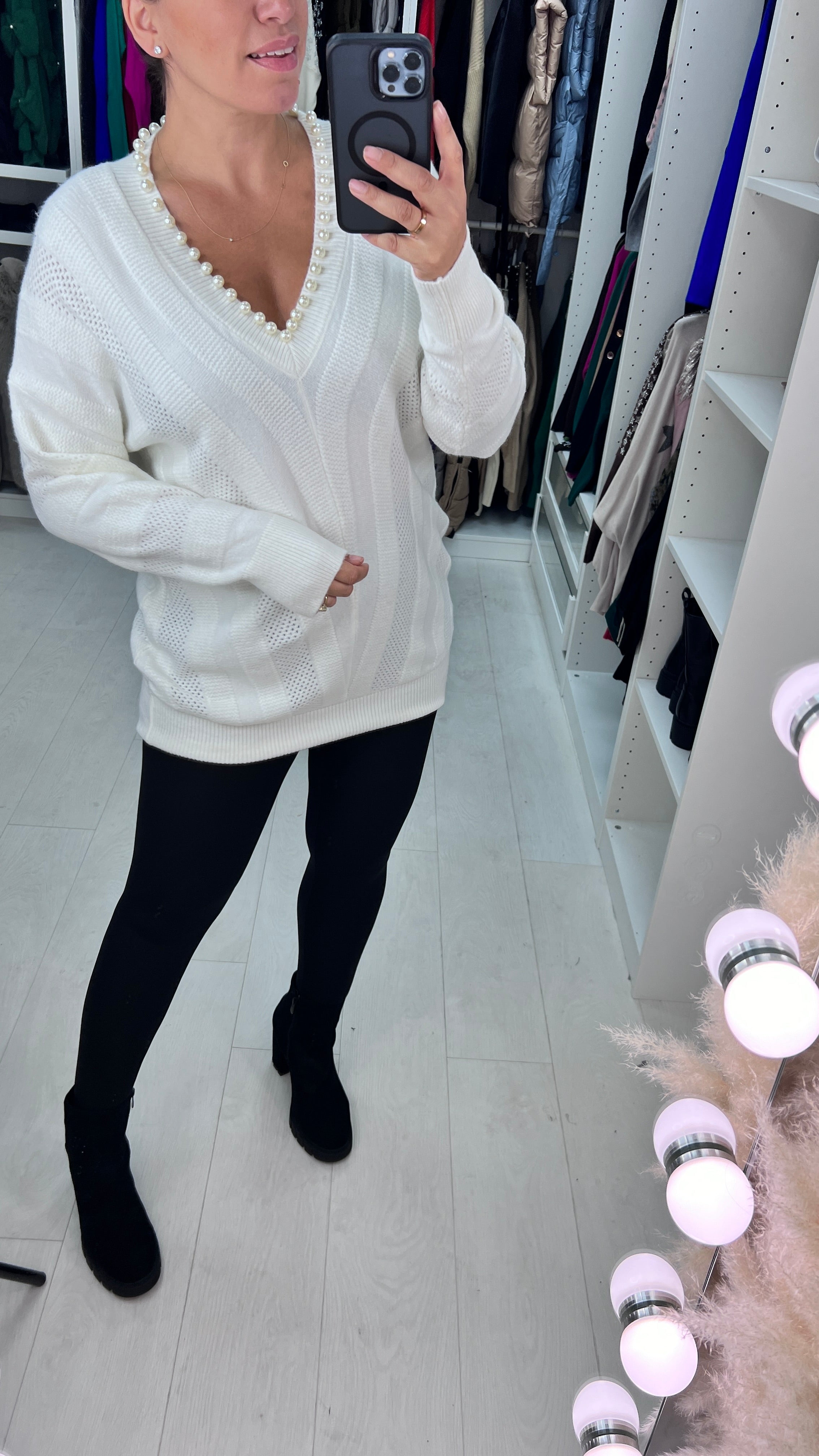 Gasira Pearl V-Neck Knitted Jumper