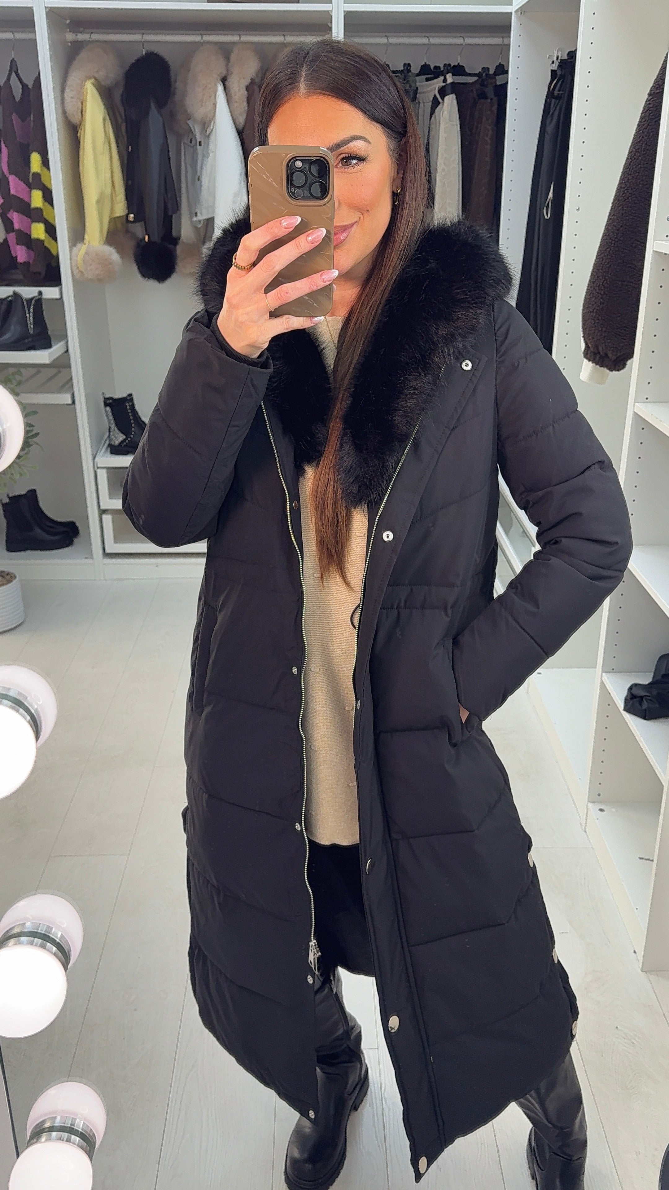 Nicolette Faux Fur Hooded Longline Coat