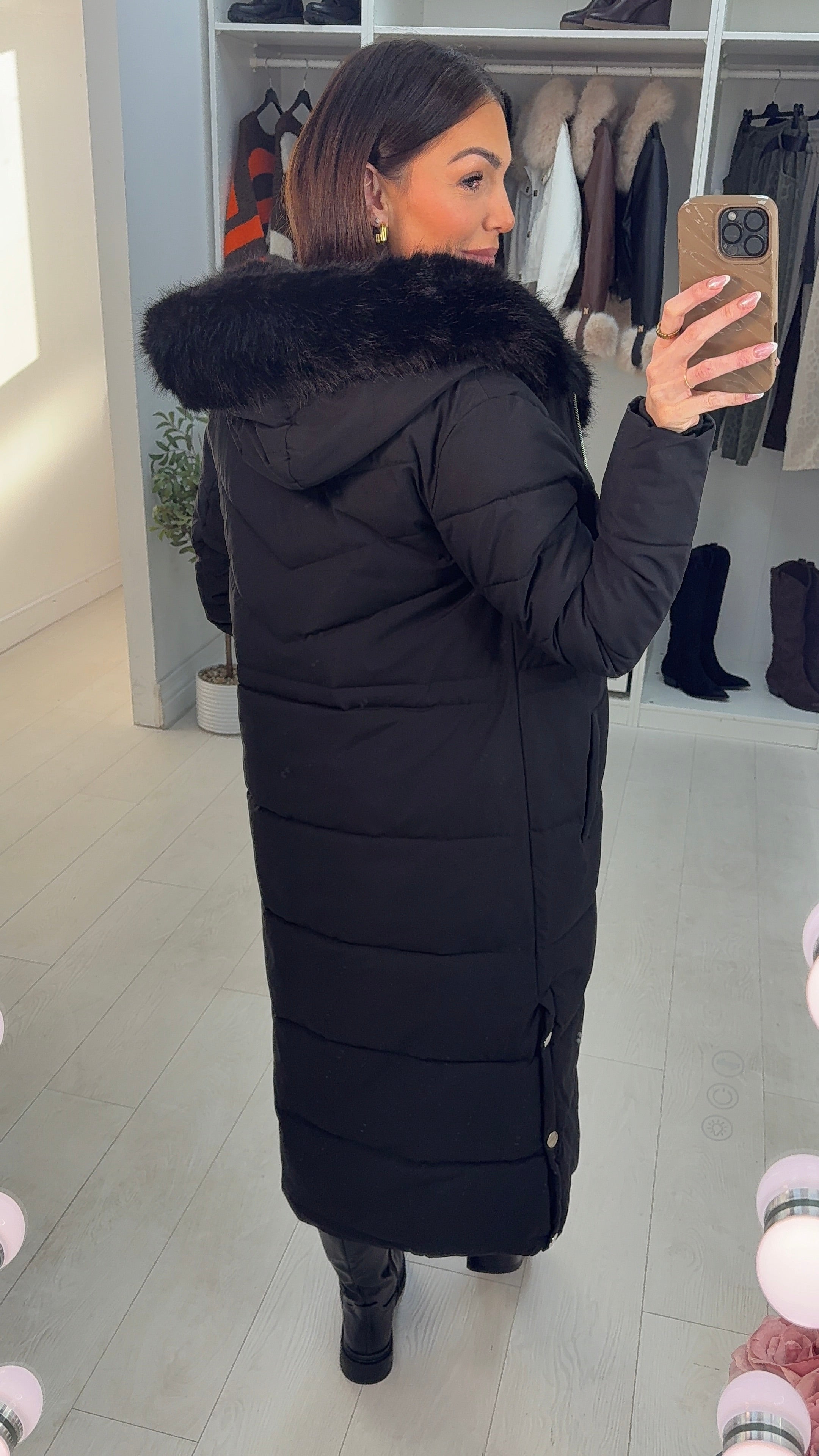 Nicolette Faux Fur Hooded Longline Coat