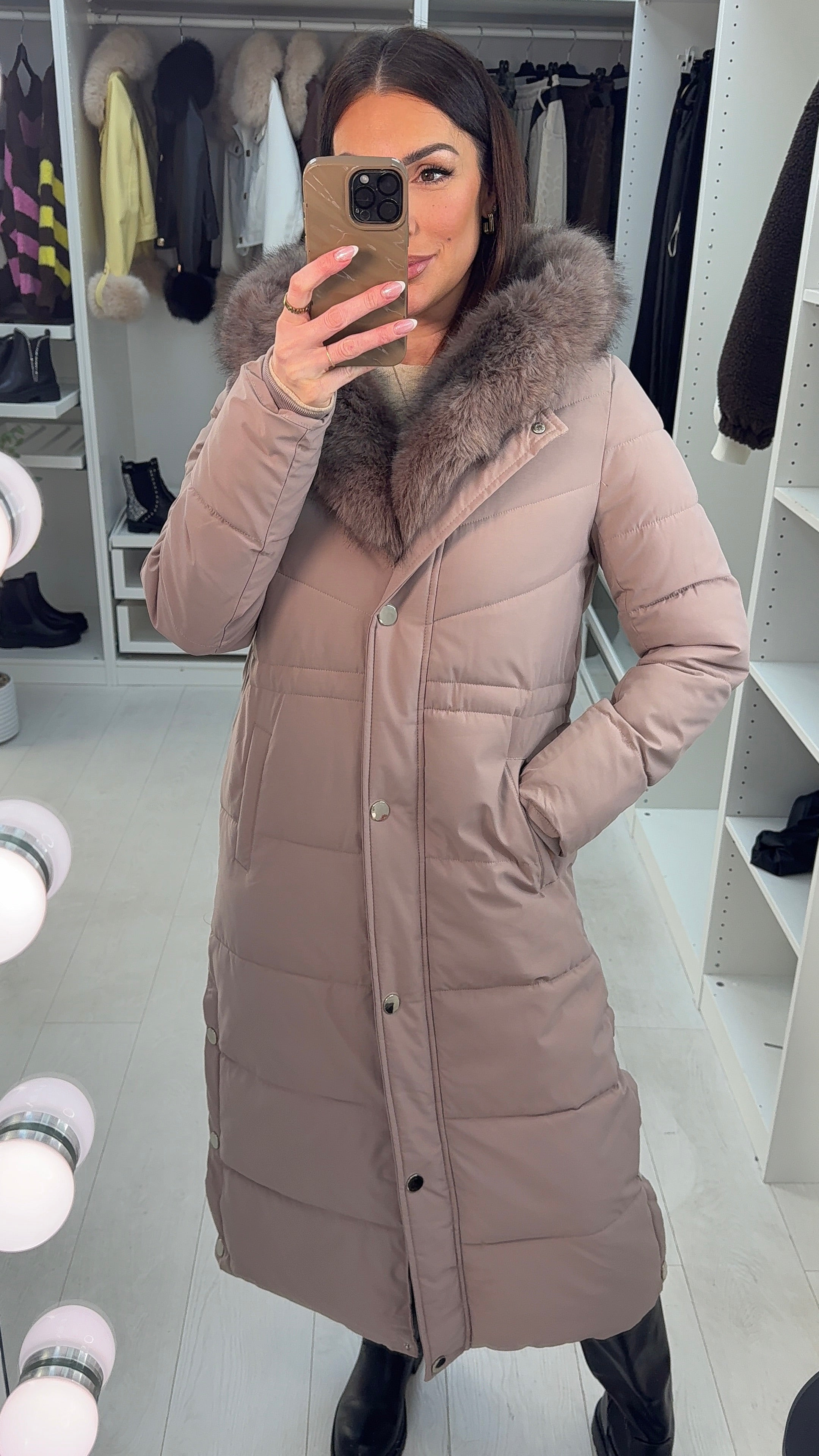 Nicolette Faux Fur Hooded Longline Coat