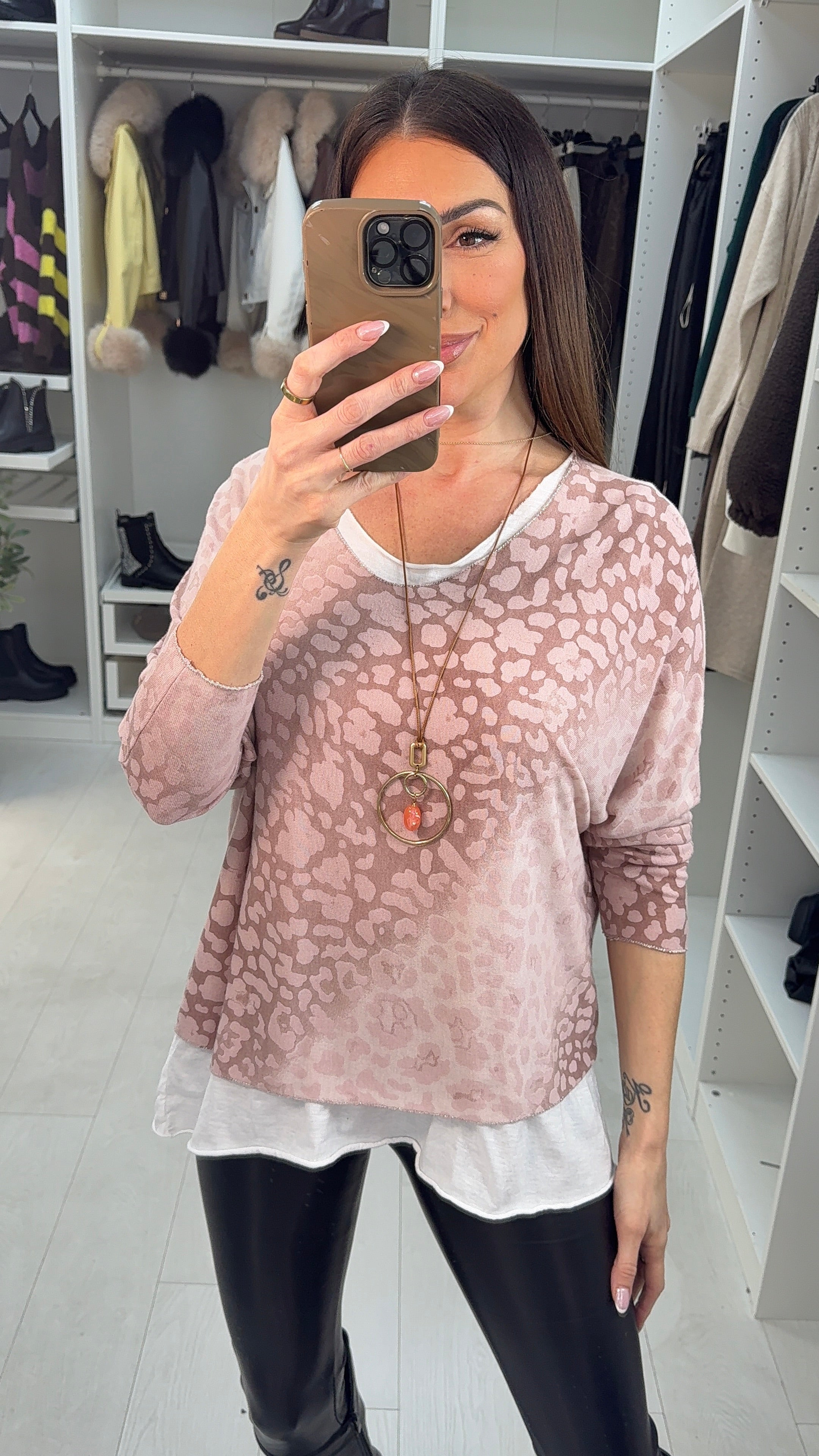 Cressida Double Layer Leopard Print Thin Knit Jumper