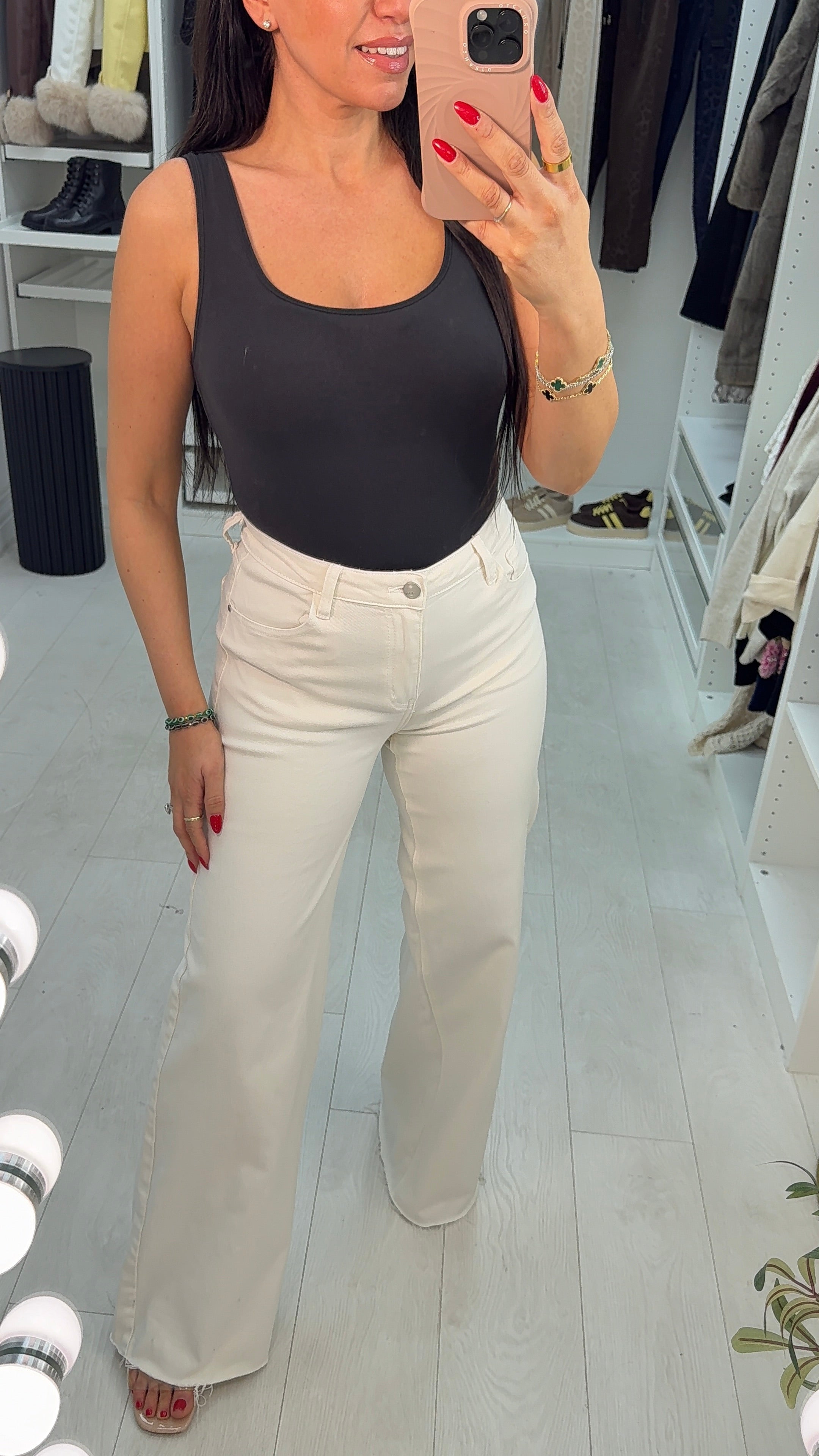 Rubie Distressed Hem Wide Leg Jeans