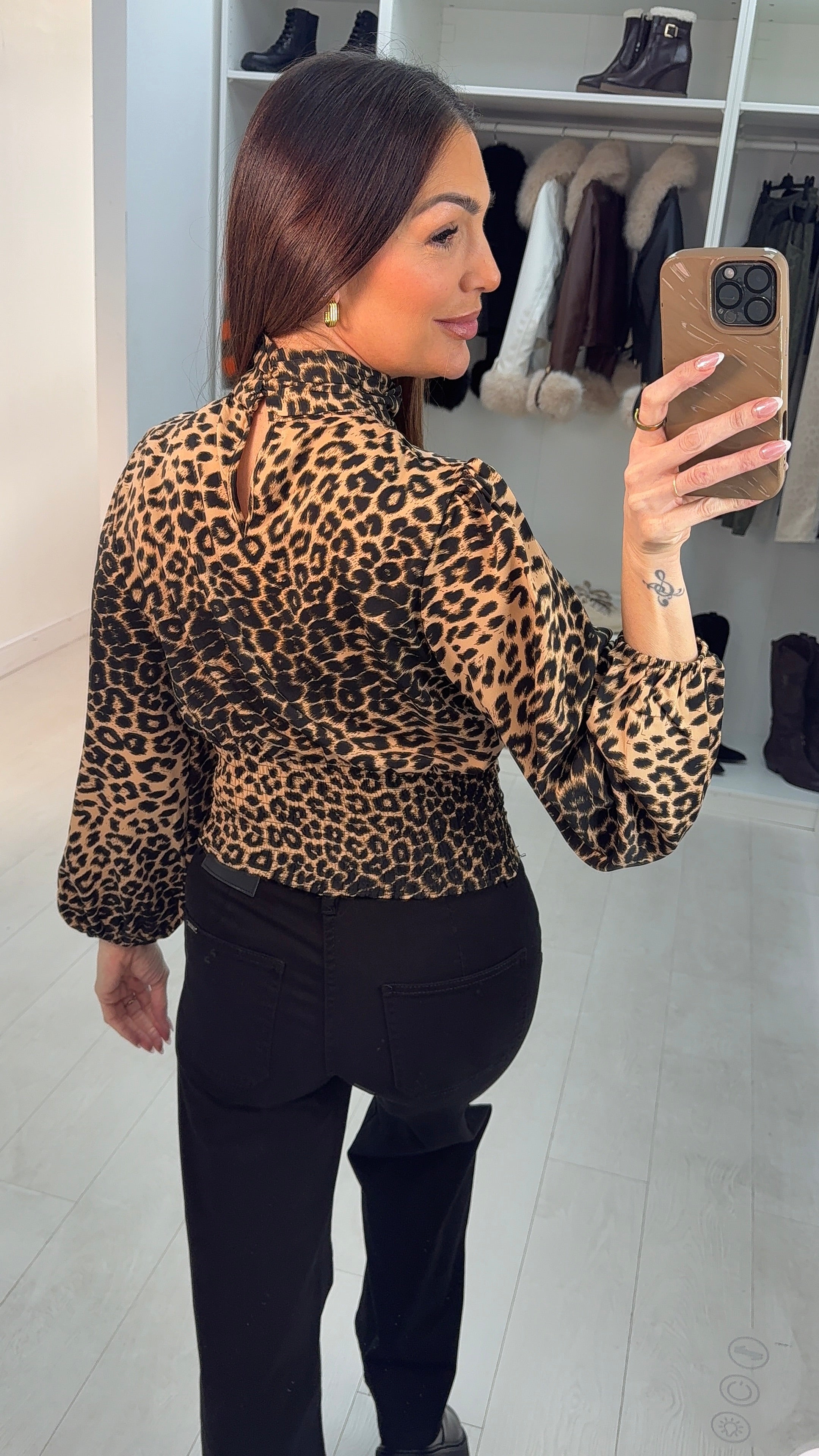 Megan Cheetah Print Elasticated High Neck Top
