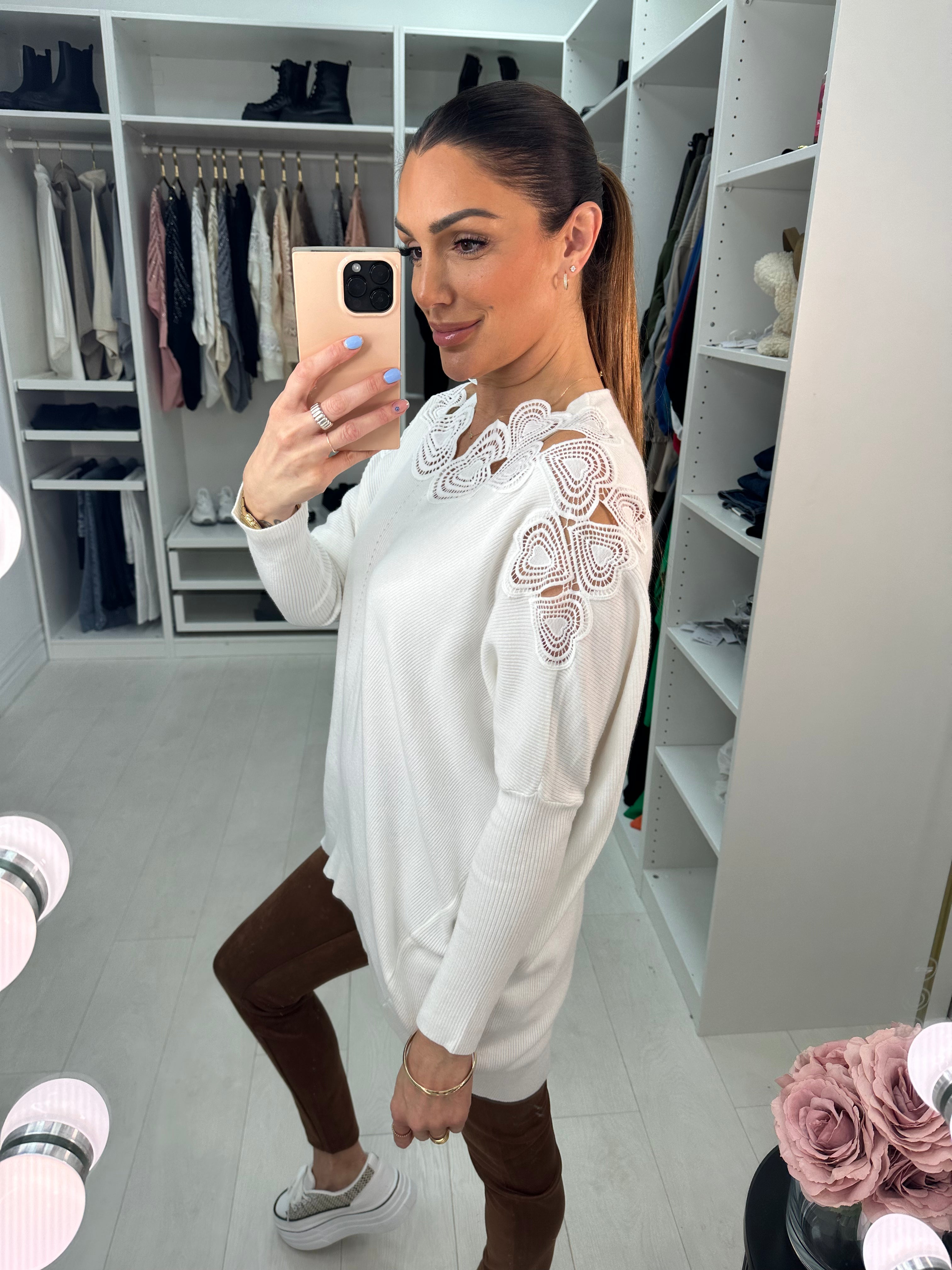 Senada Crochet Heart Neckline Jumper