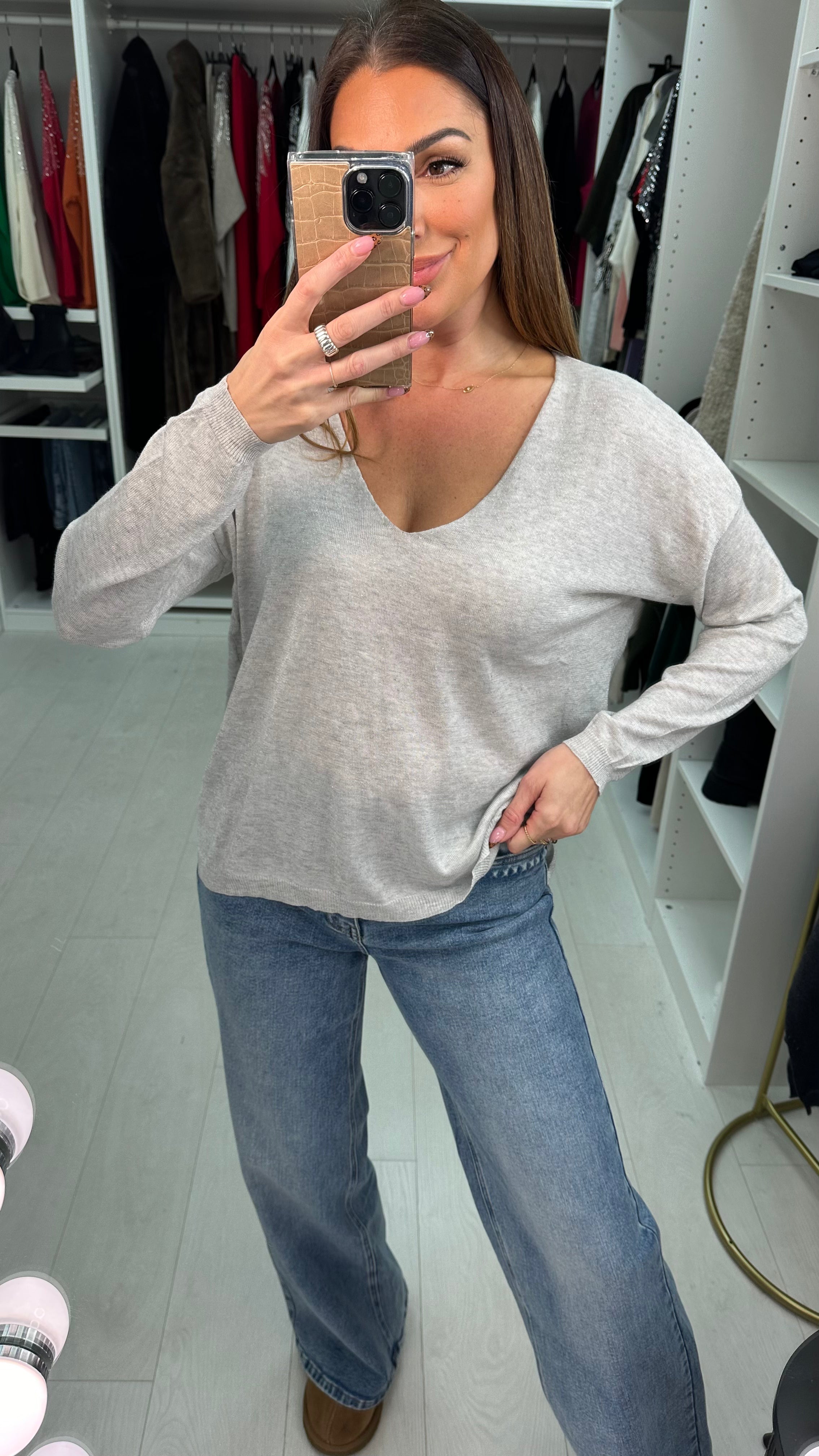 Roseanne Lurex V Neck Thin Knit