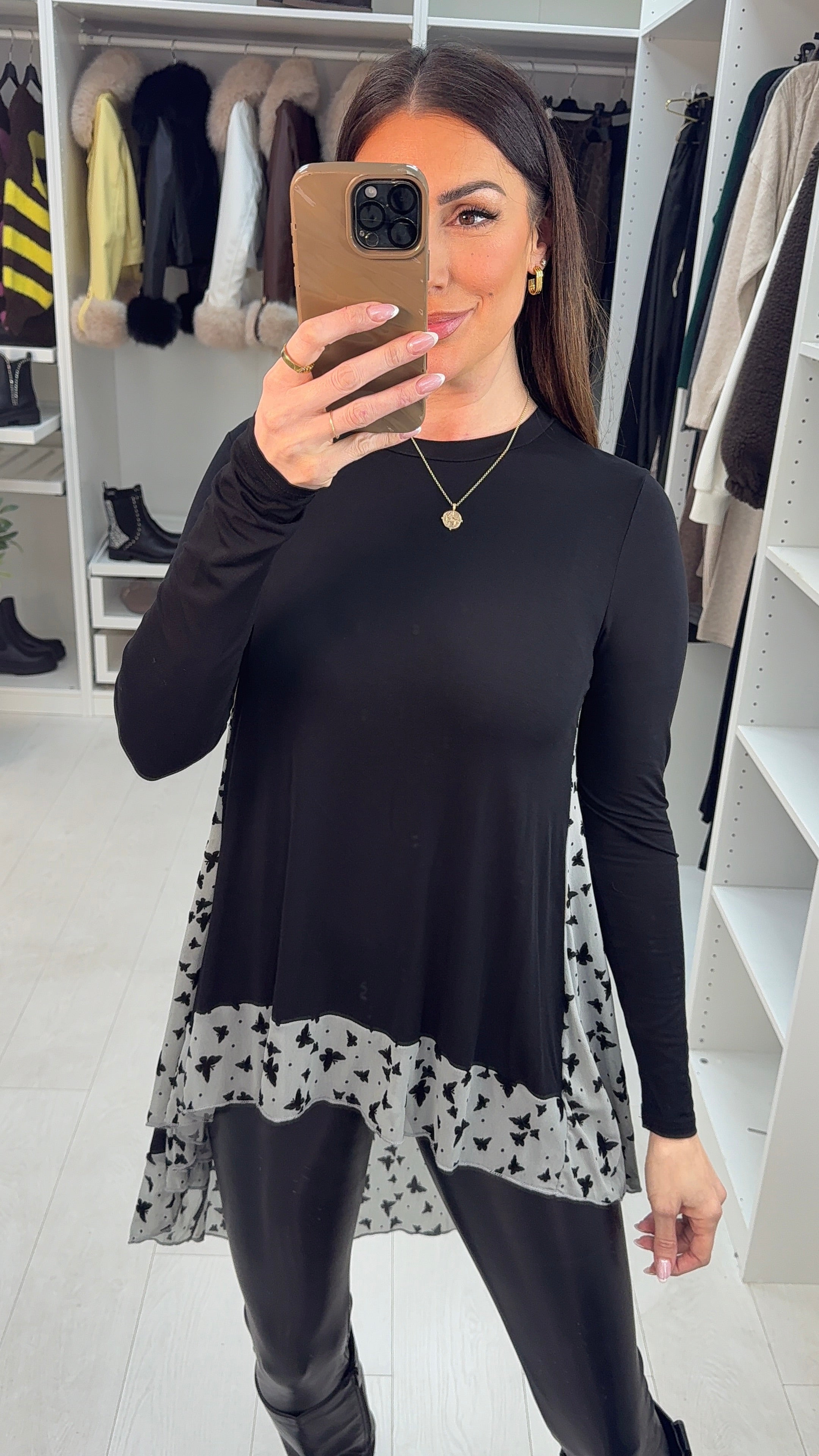 Souza Butterfly Print Chiffon Back Detailed Dip Hem Top