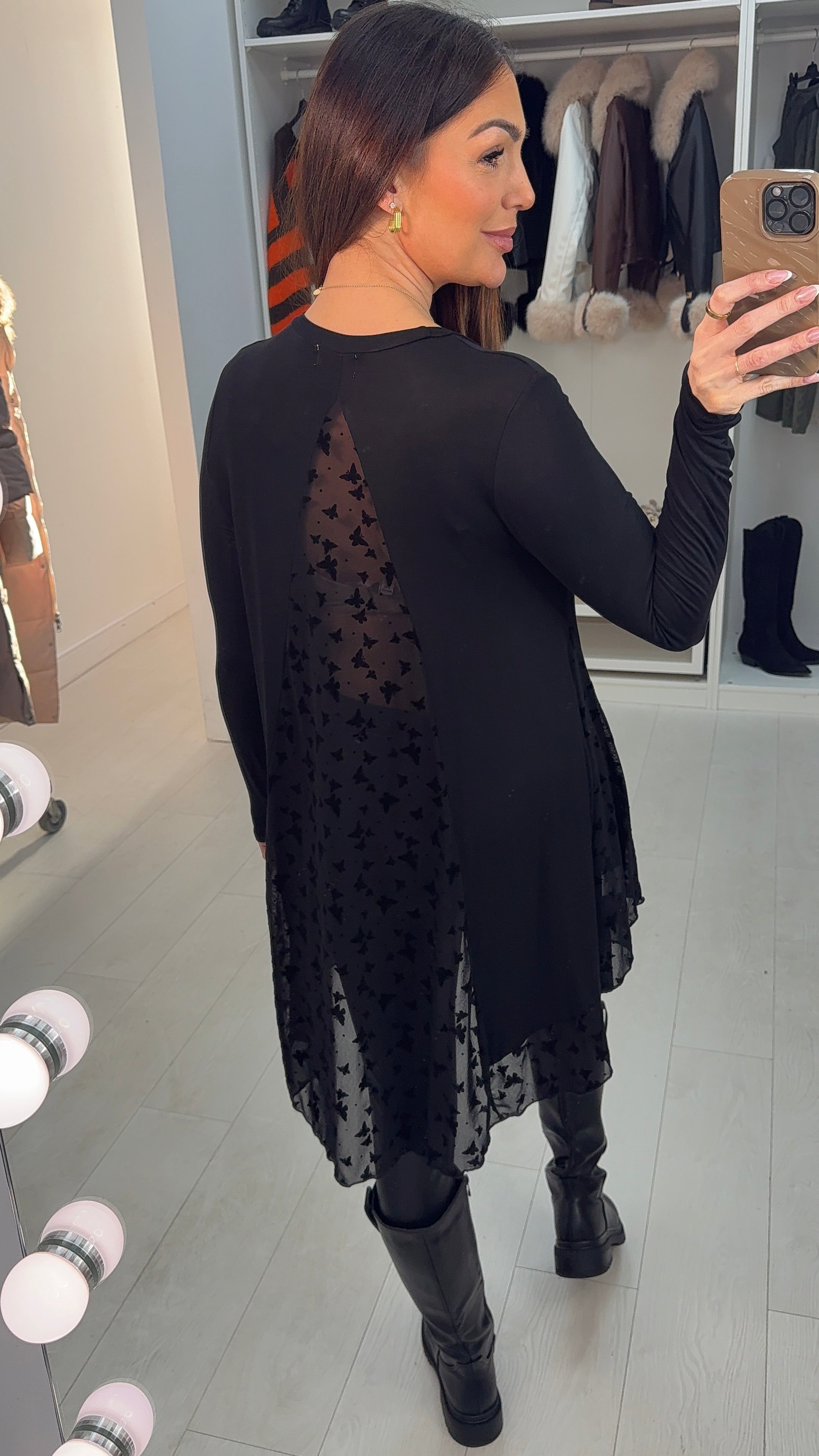 Souza Butterfly Print Chiffon Back Detailed Dip Hem Top