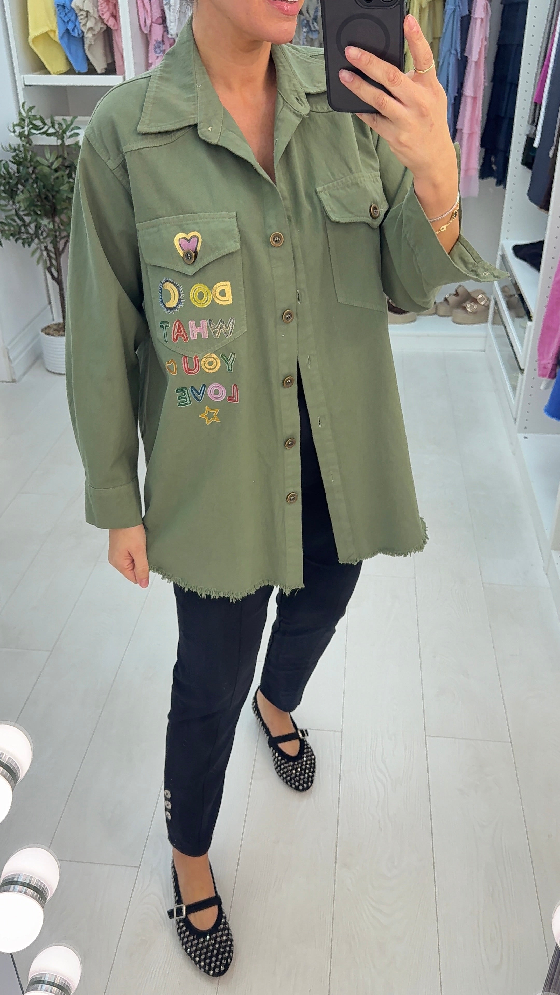 Norah 'DO WHAT YOU LOVE' Slogan Denim Shirt