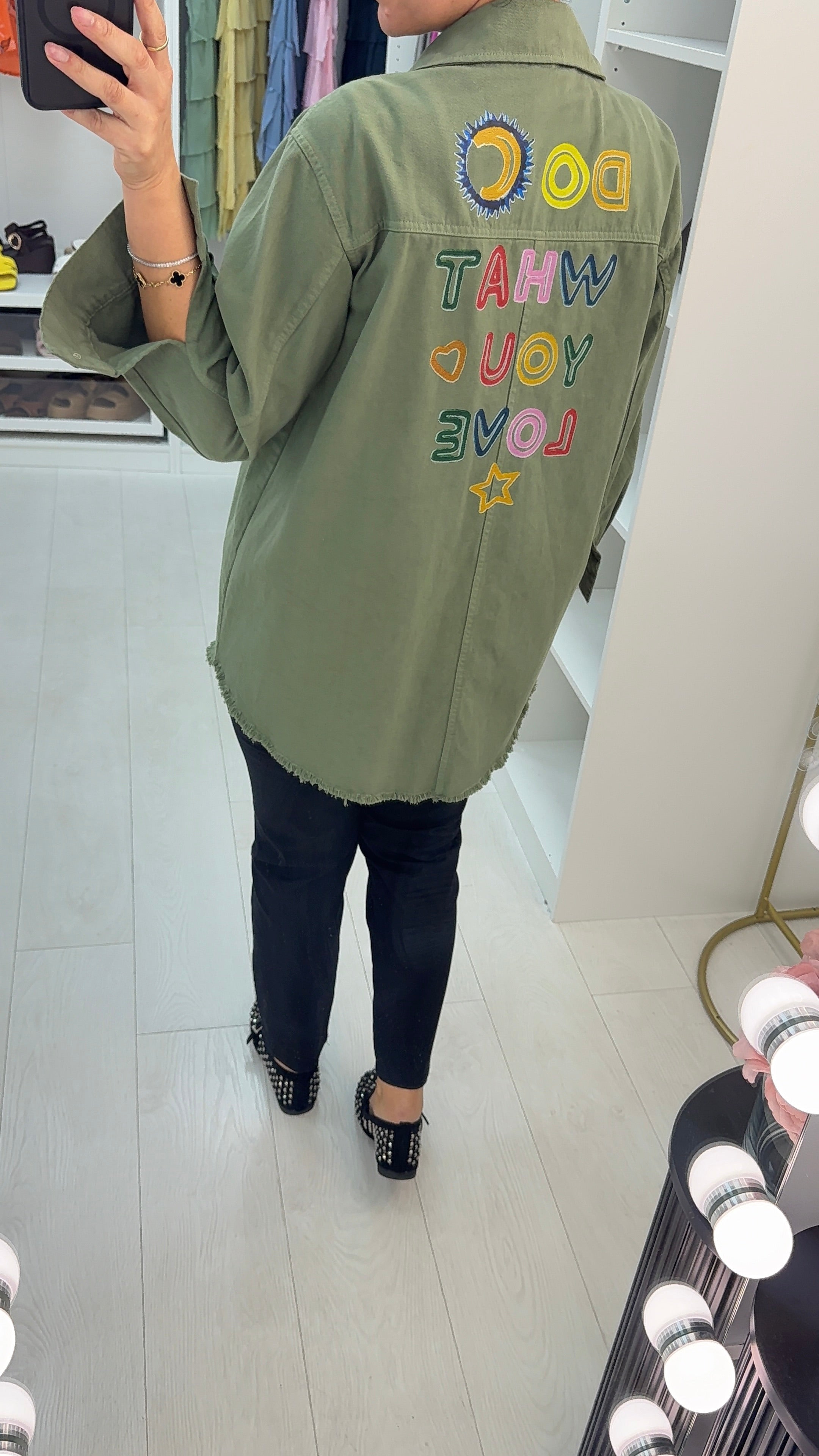 Norah 'DO WHAT YOU LOVE' Slogan Denim Shirt