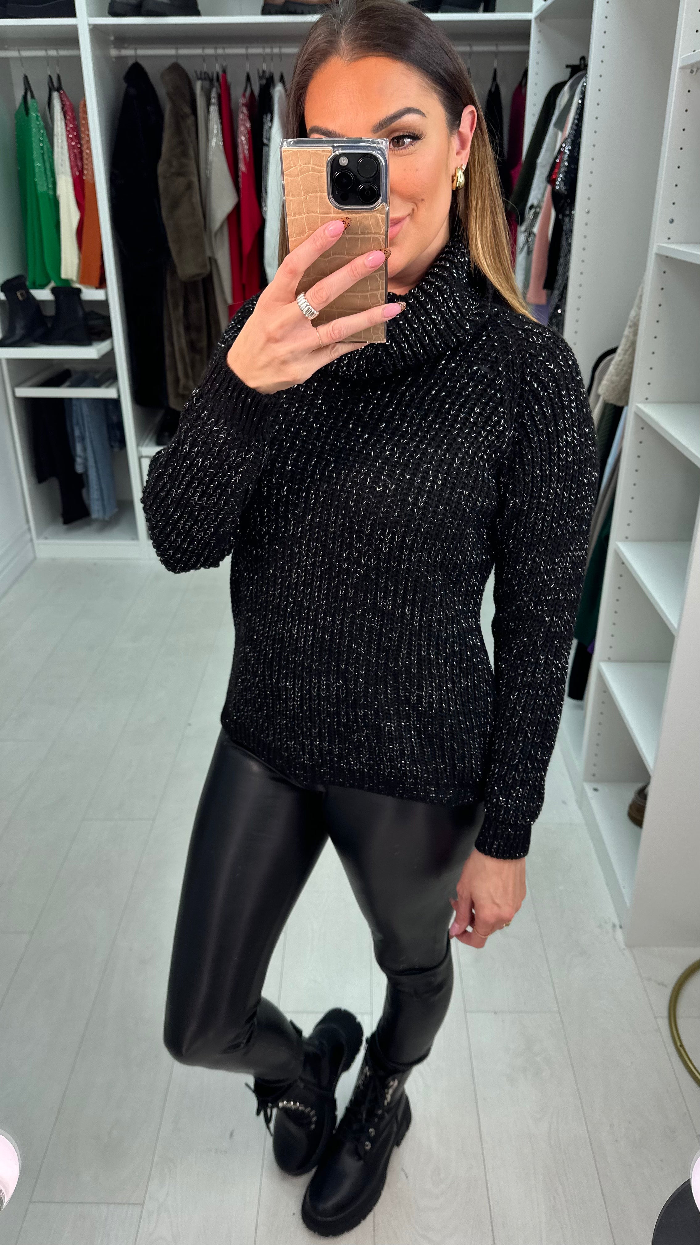 Marconi Chunky Roll Neck Silver Thread Jumper