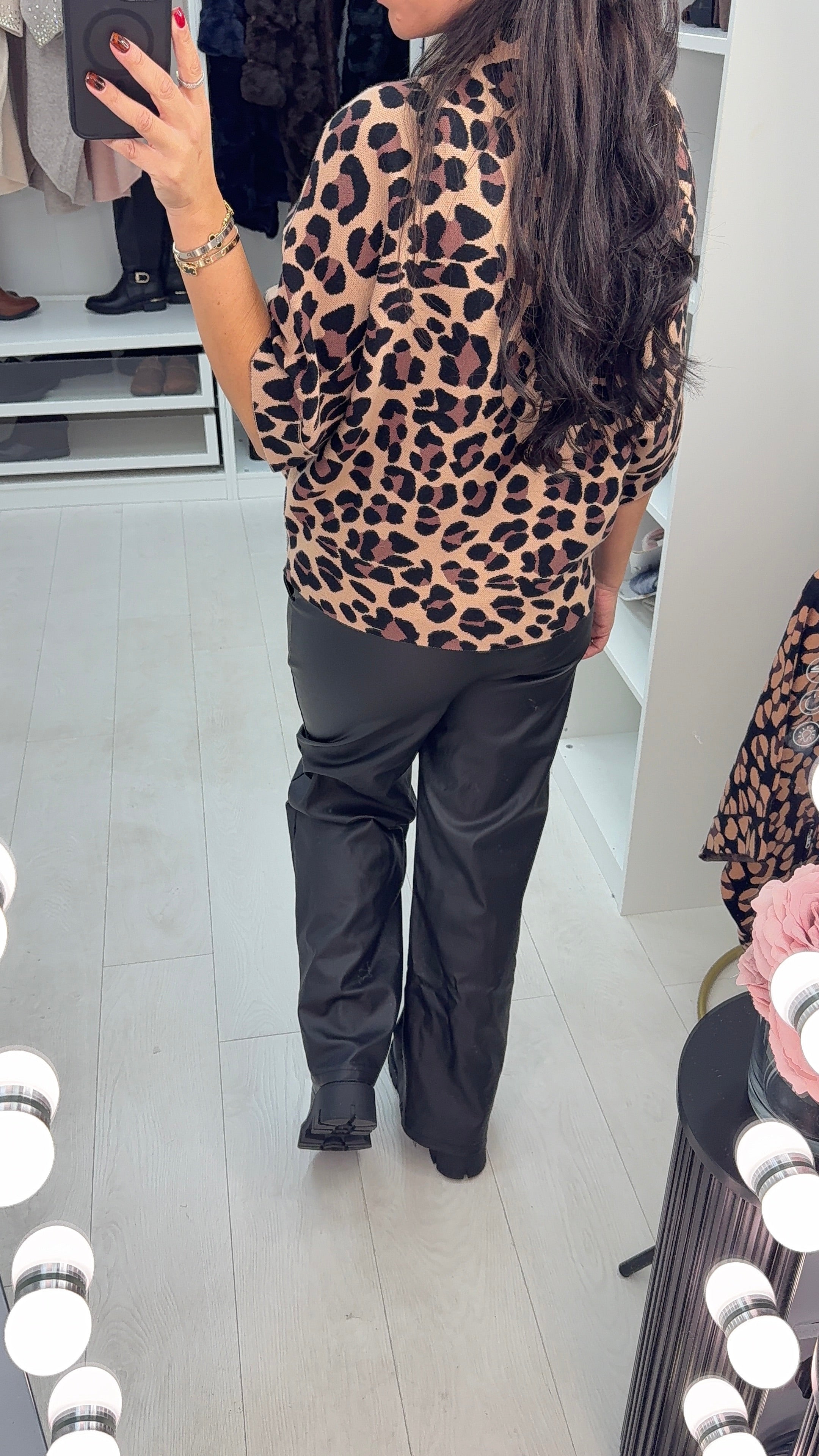 Danielle Leopard Print High Neck Jumper