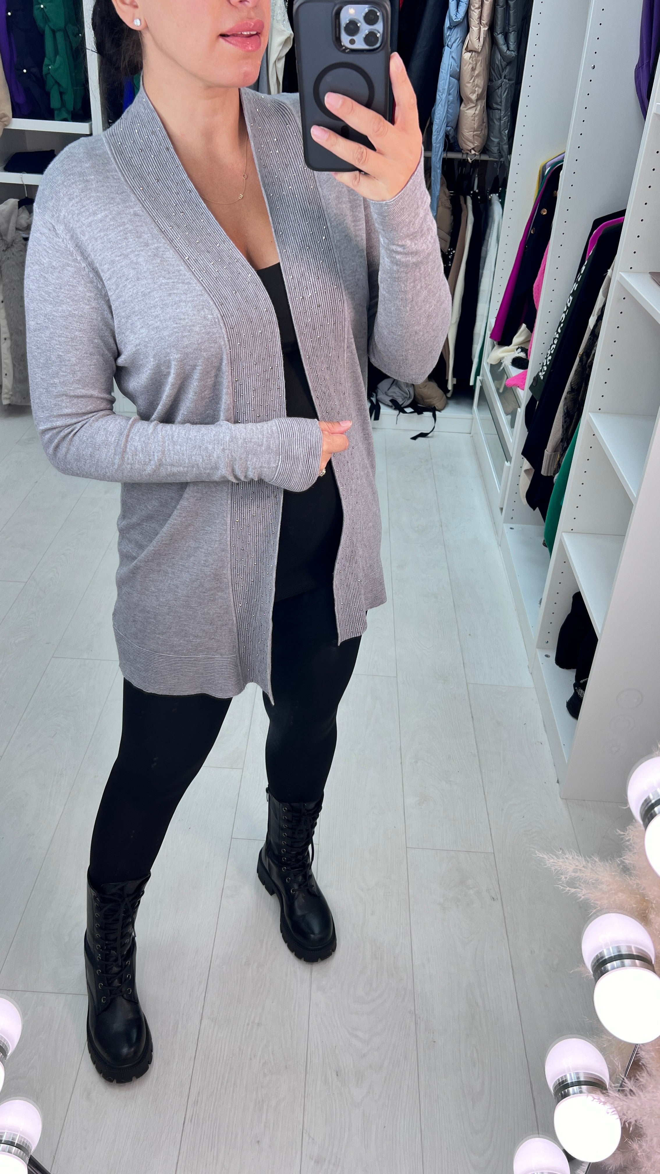 Mally Diamante Drape Front Cardigan