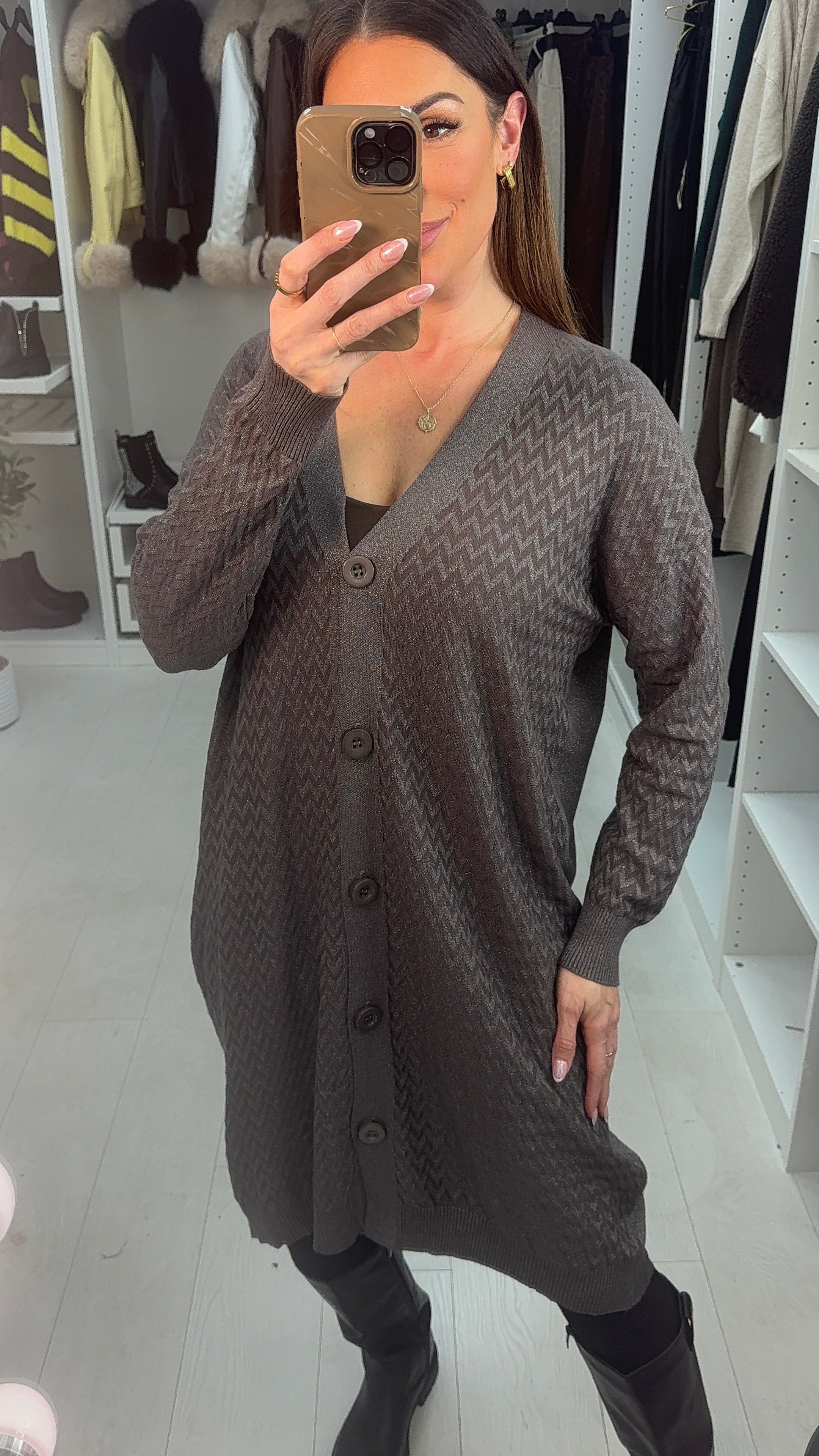 Savanna Lurex Button Front Longline Cardigan