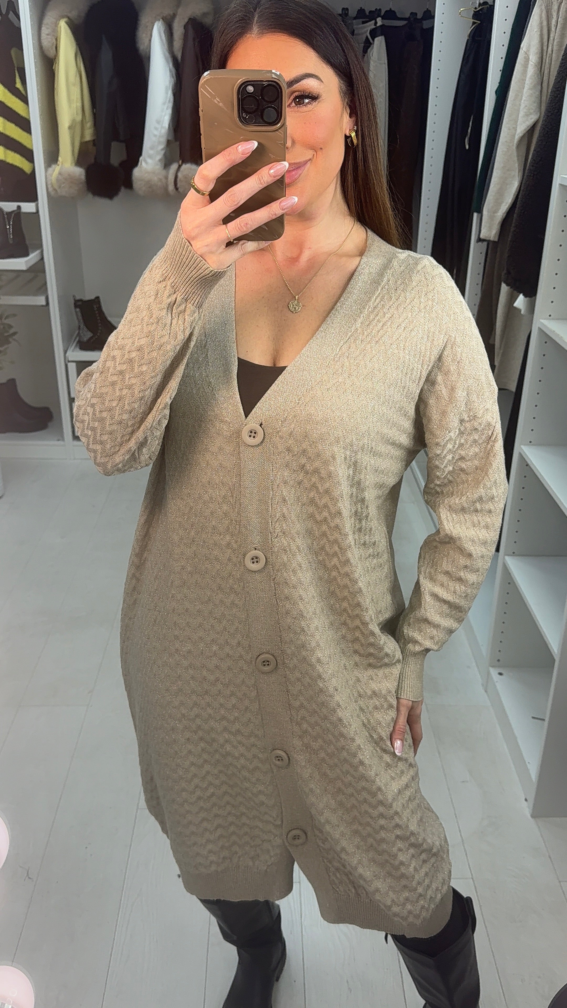 Savanna Lurex Button Front Longline Cardigan