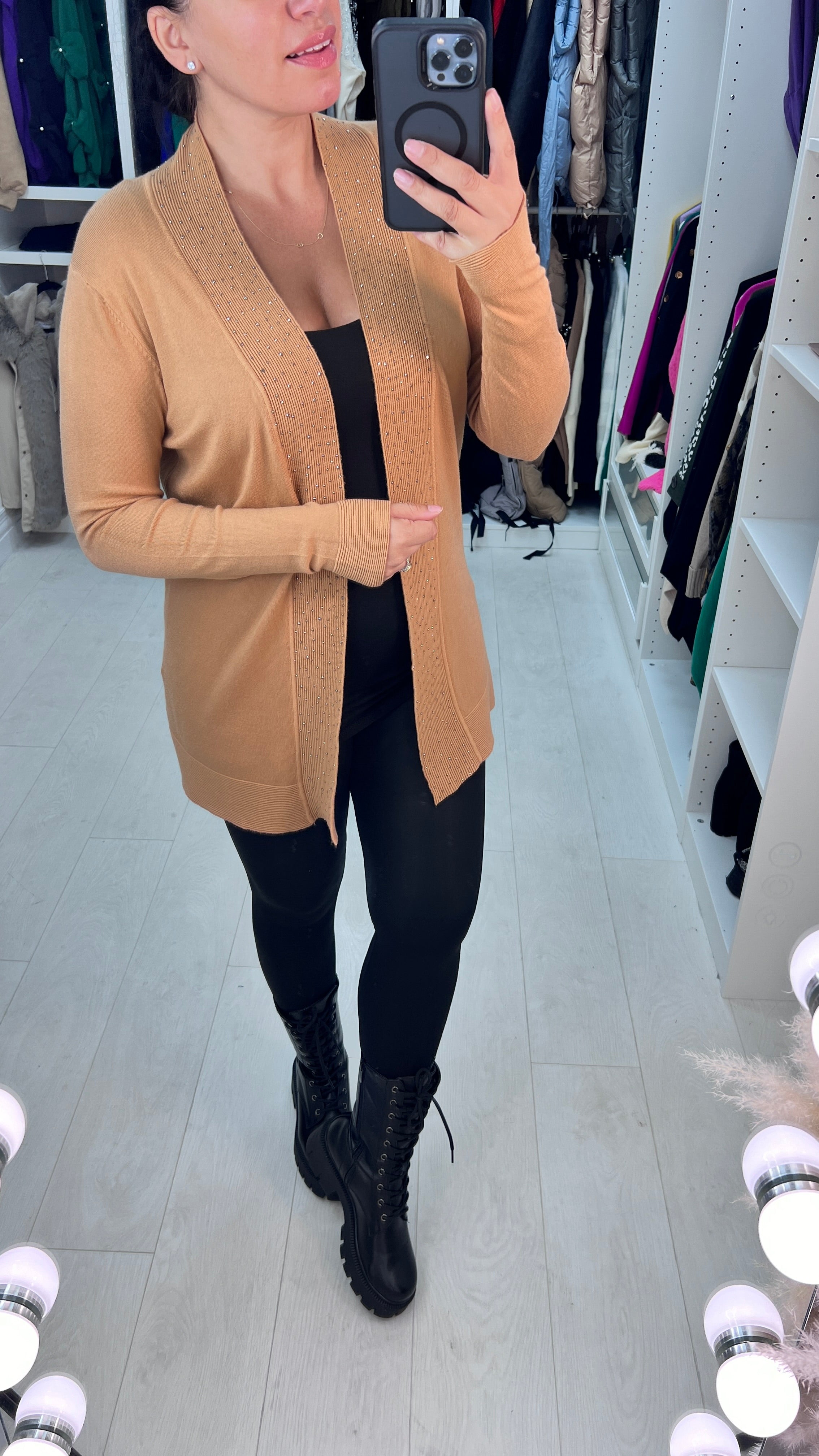 Mally Diamante Drape Front Cardigan