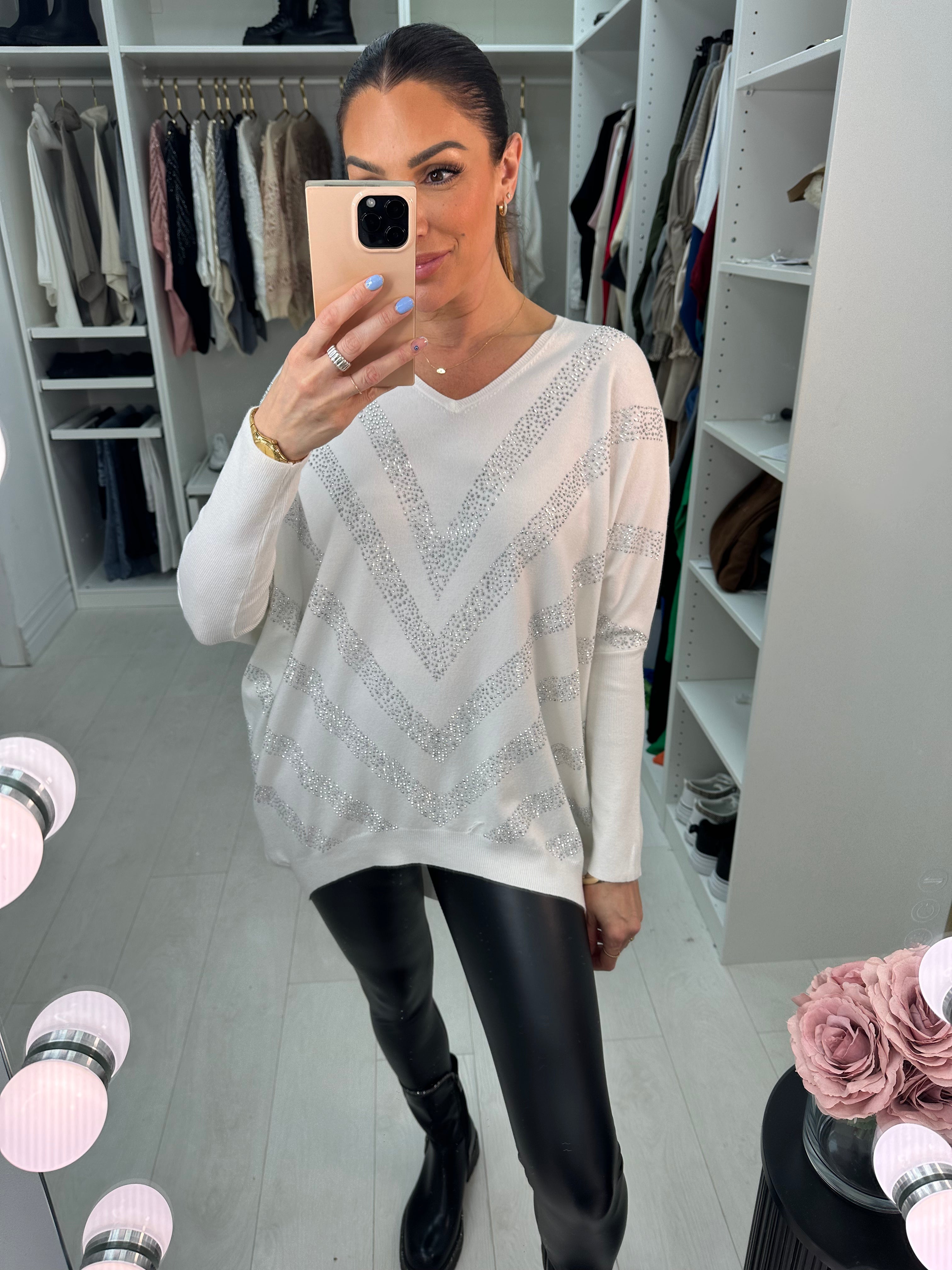 Lauren Embellished V Neck Jumper