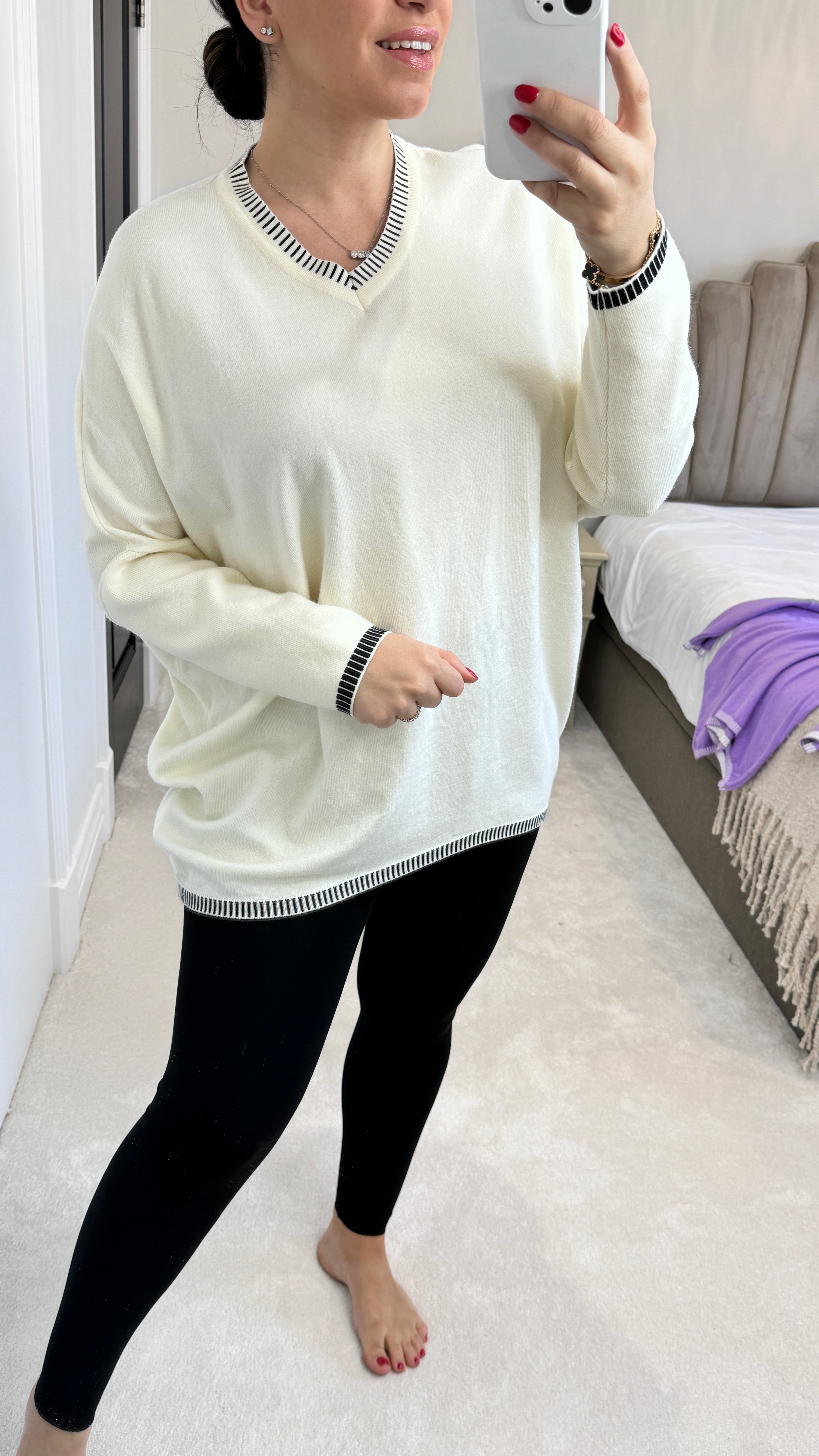 Regina V Neck Contrast Stitch Jumper