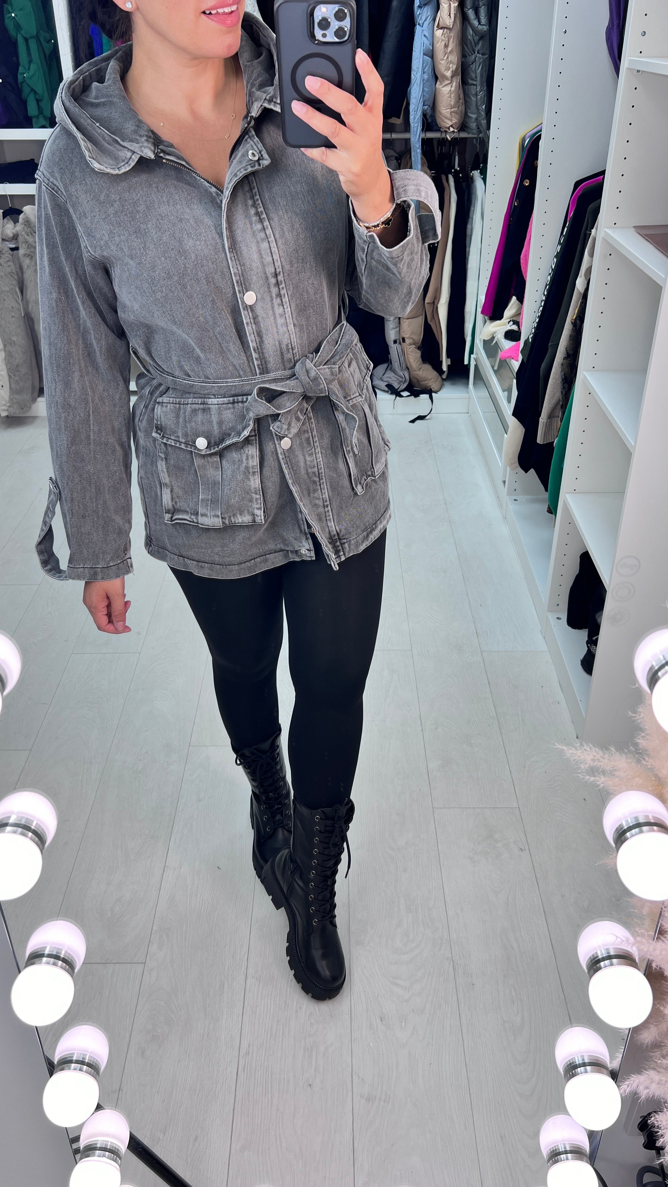 Alana Dark Grey Denim Hooded Jacket