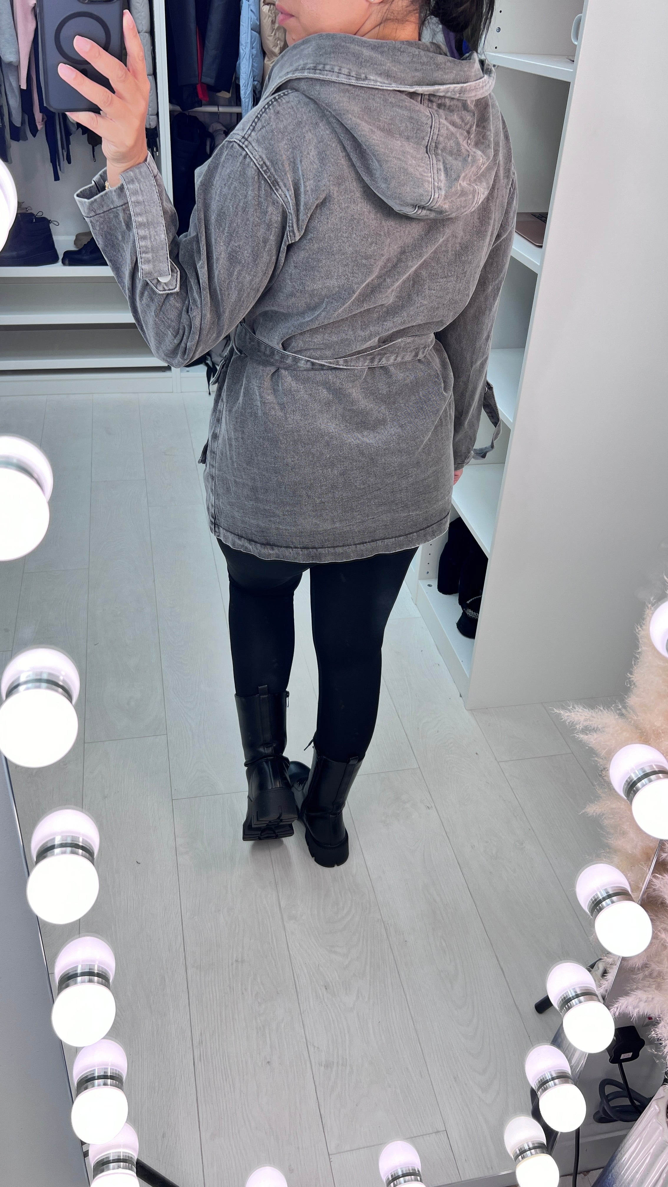 Alana Dark Grey Denim Hooded Jacket