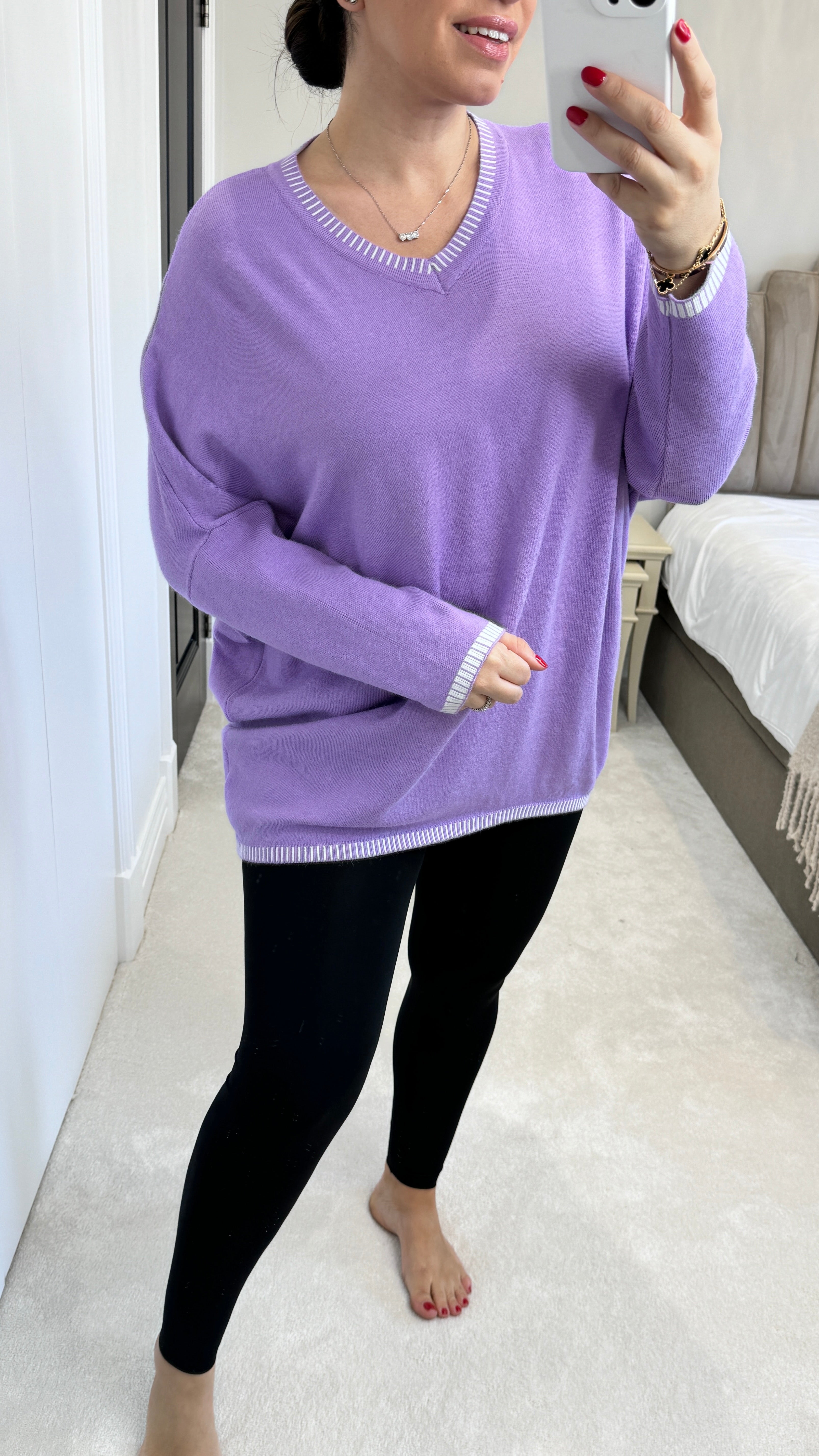 Regina V Neck Contrast Stitch Jumper