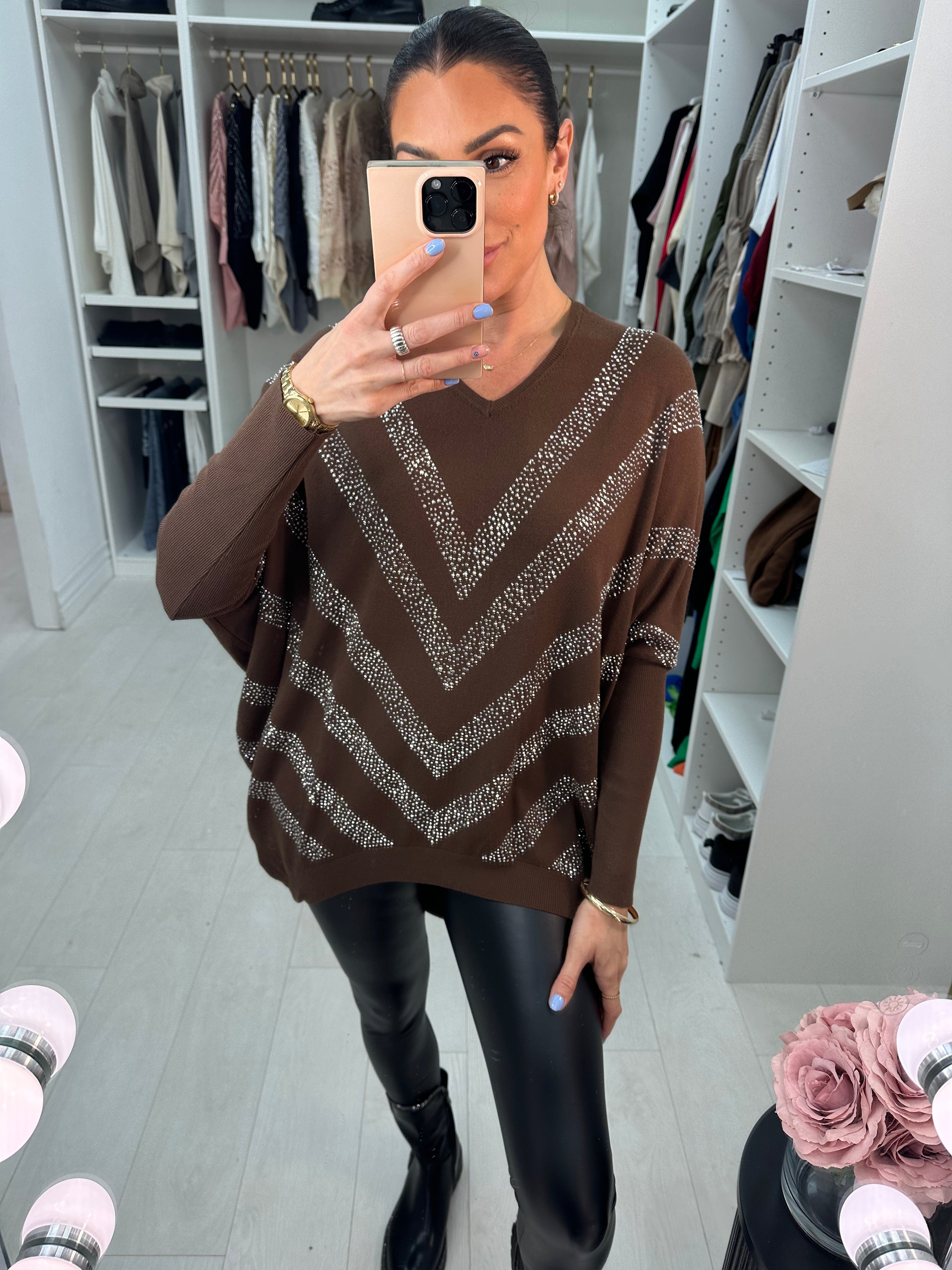 Lauren Embellished V Neck Jumper