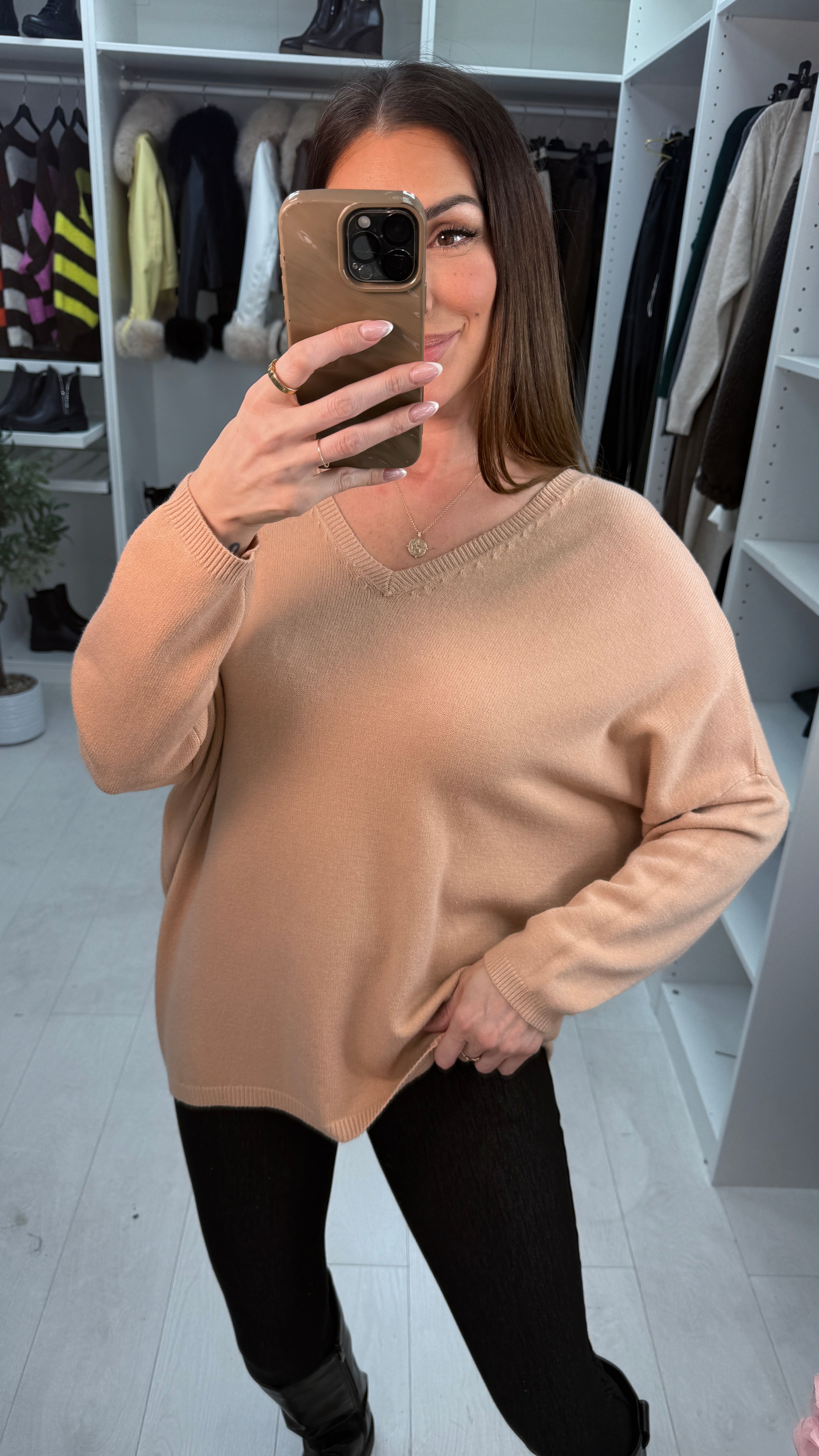 Madeline Plain V Neck Bow Back Jumper