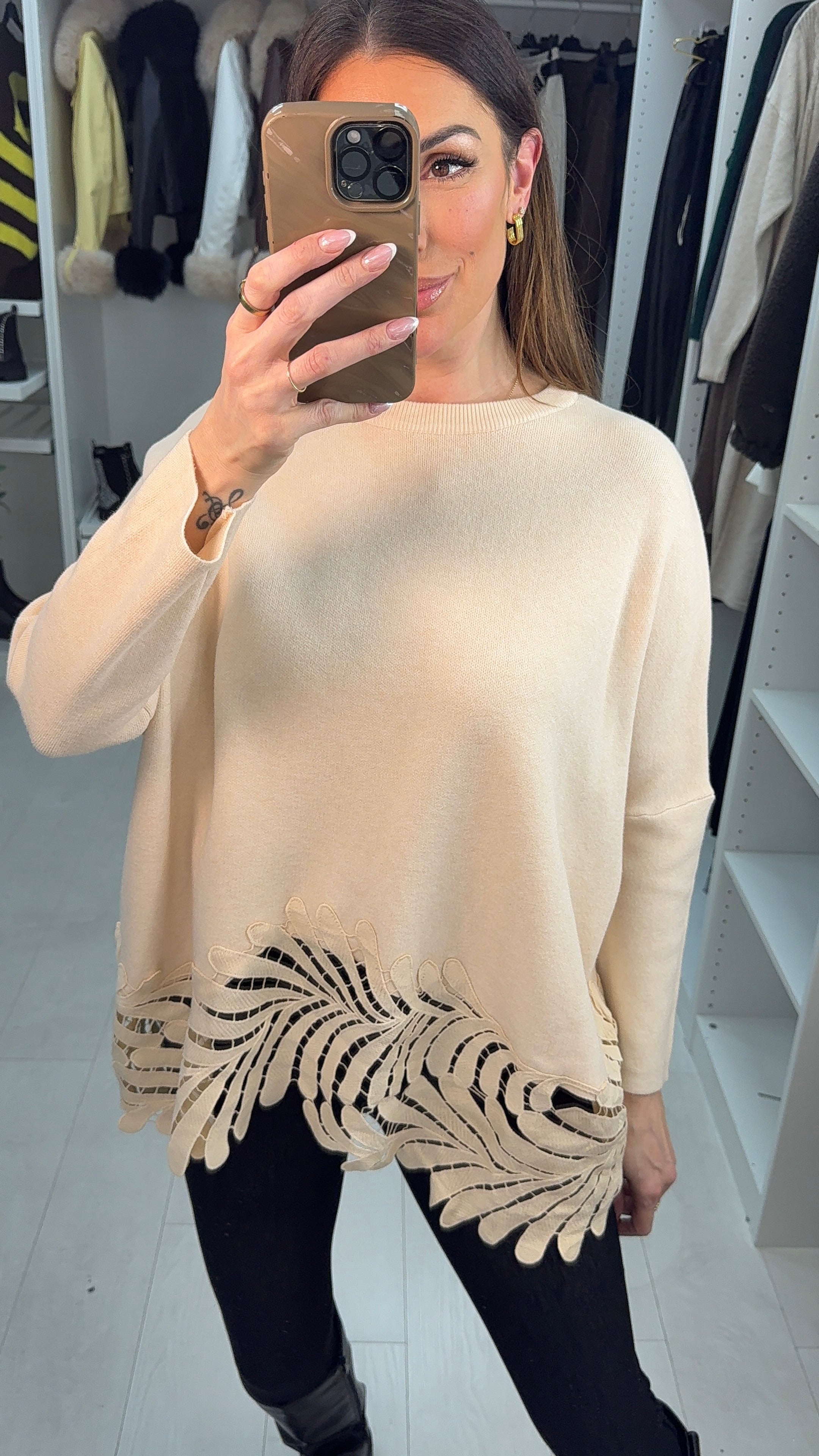 Parker Plain Crochet Hem Loose Fit Jumper