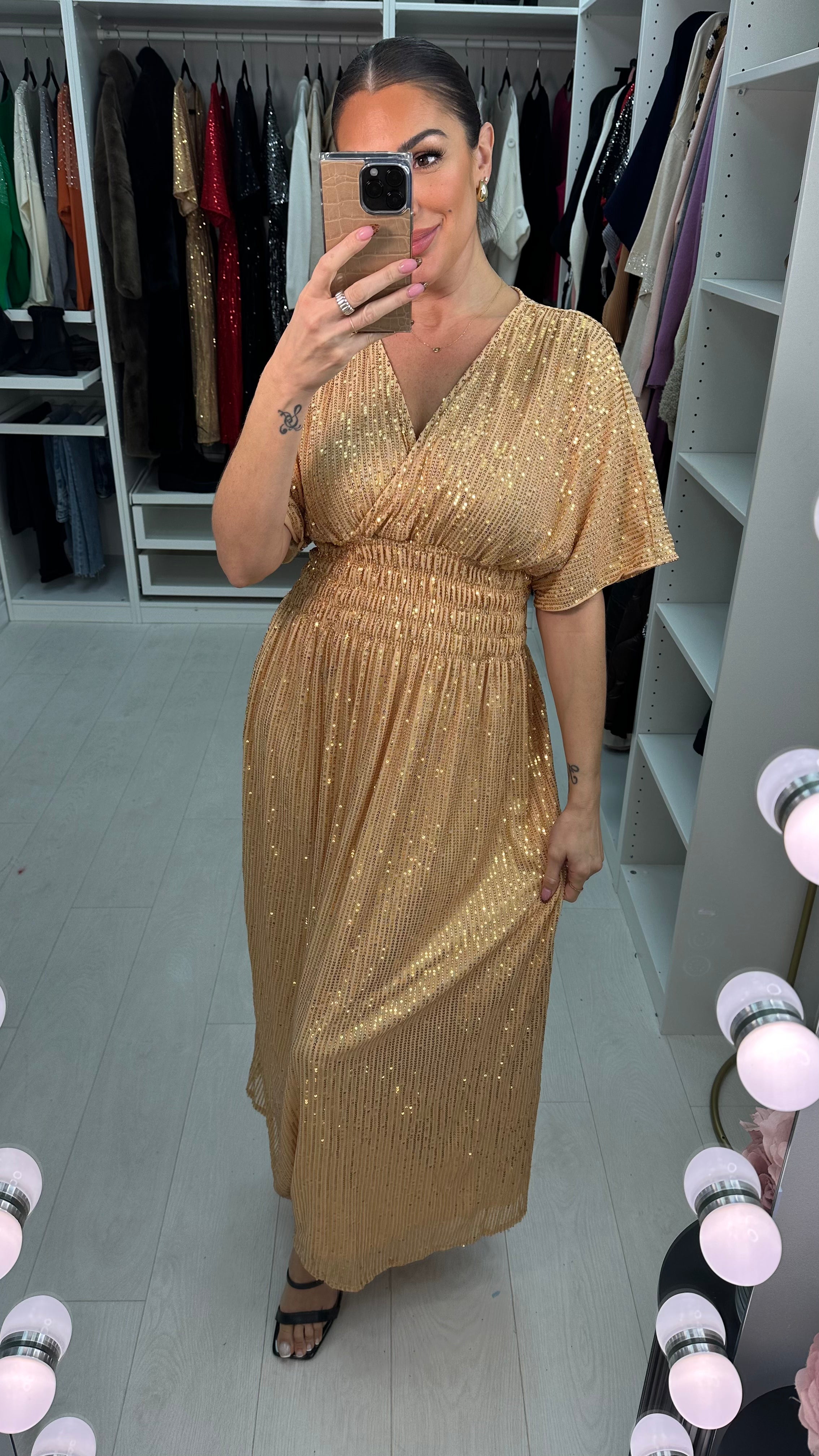 Liberty Sequin Shirred Waist Maxi Dress