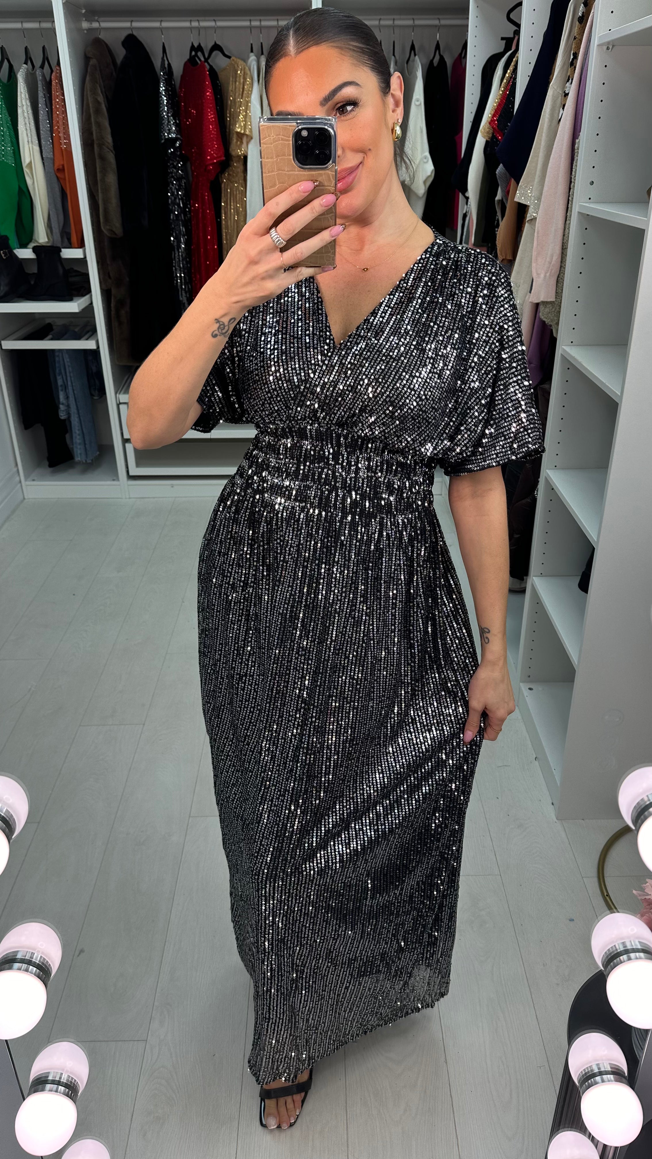 Liberty Sequin Shirred Waist Maxi Dress